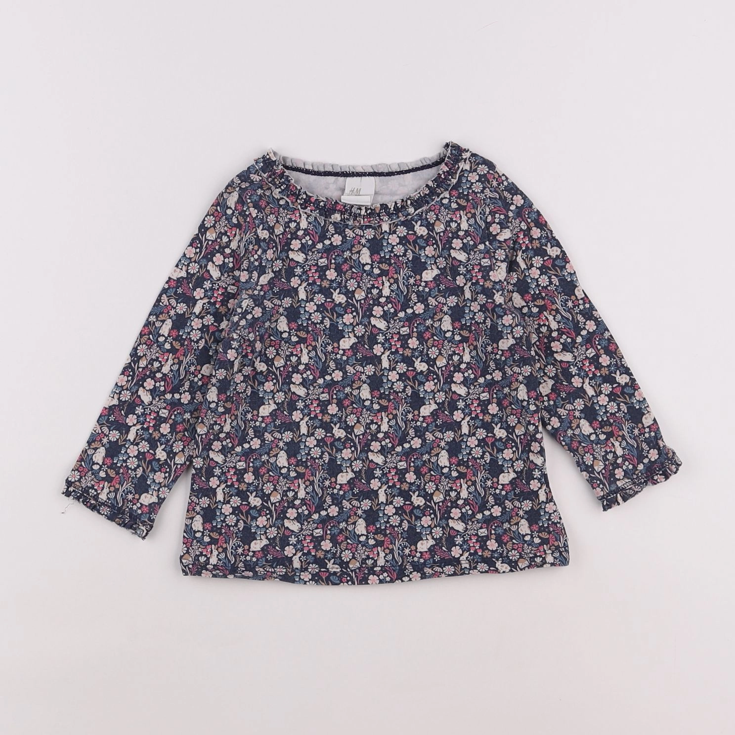 H&M - tee-shirt bleu, rose - 9/12 mois