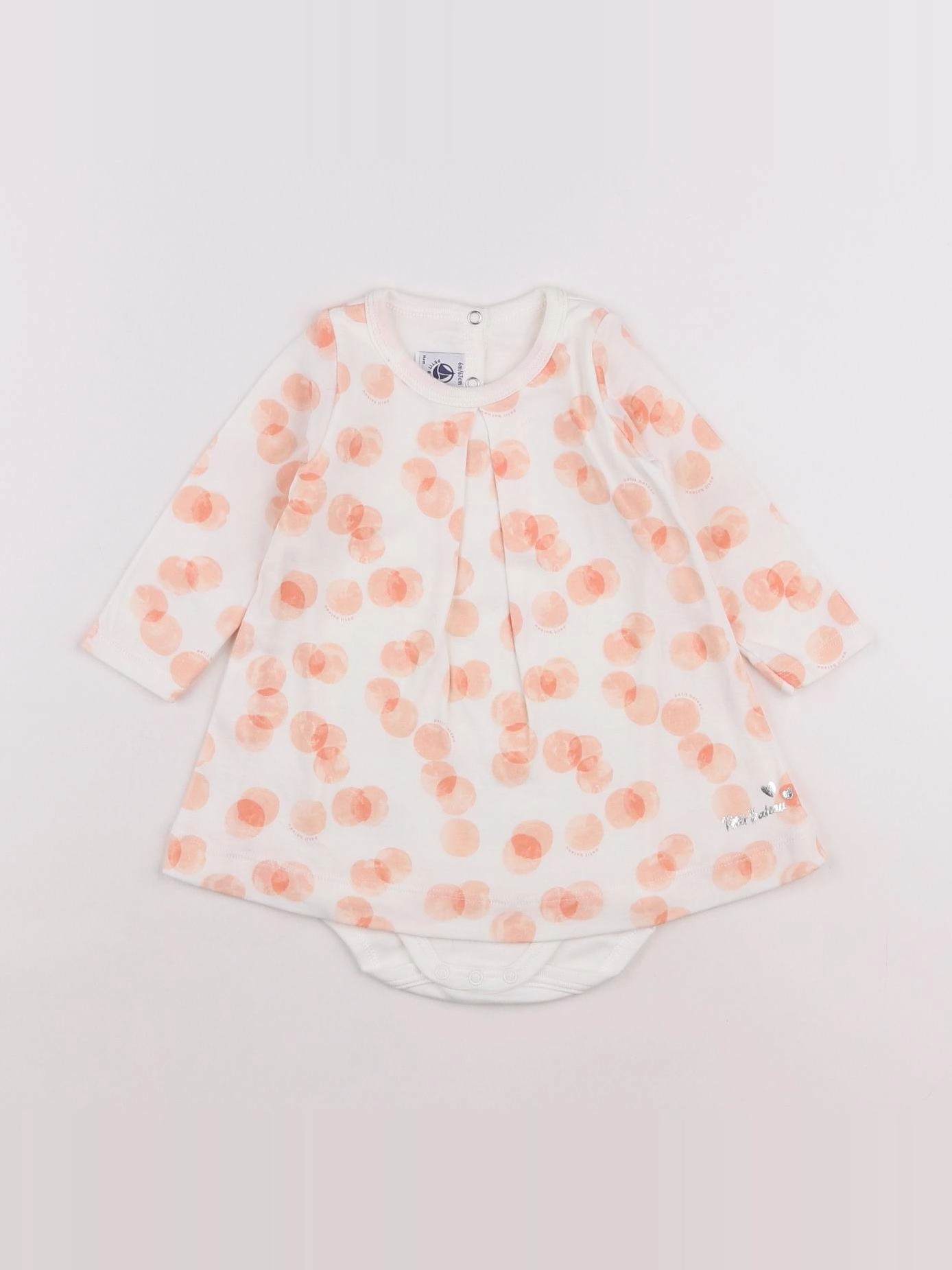 Petit Bateau - body robe blanc, rose - 6 mois