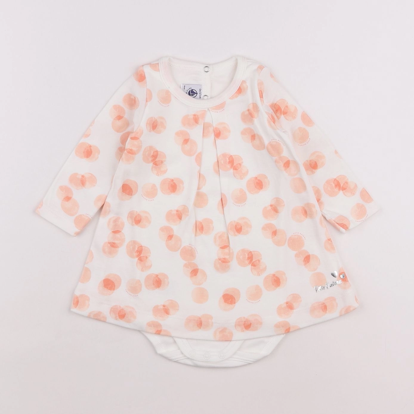 Petit Bateau - body robe blanc, rose - 6 mois