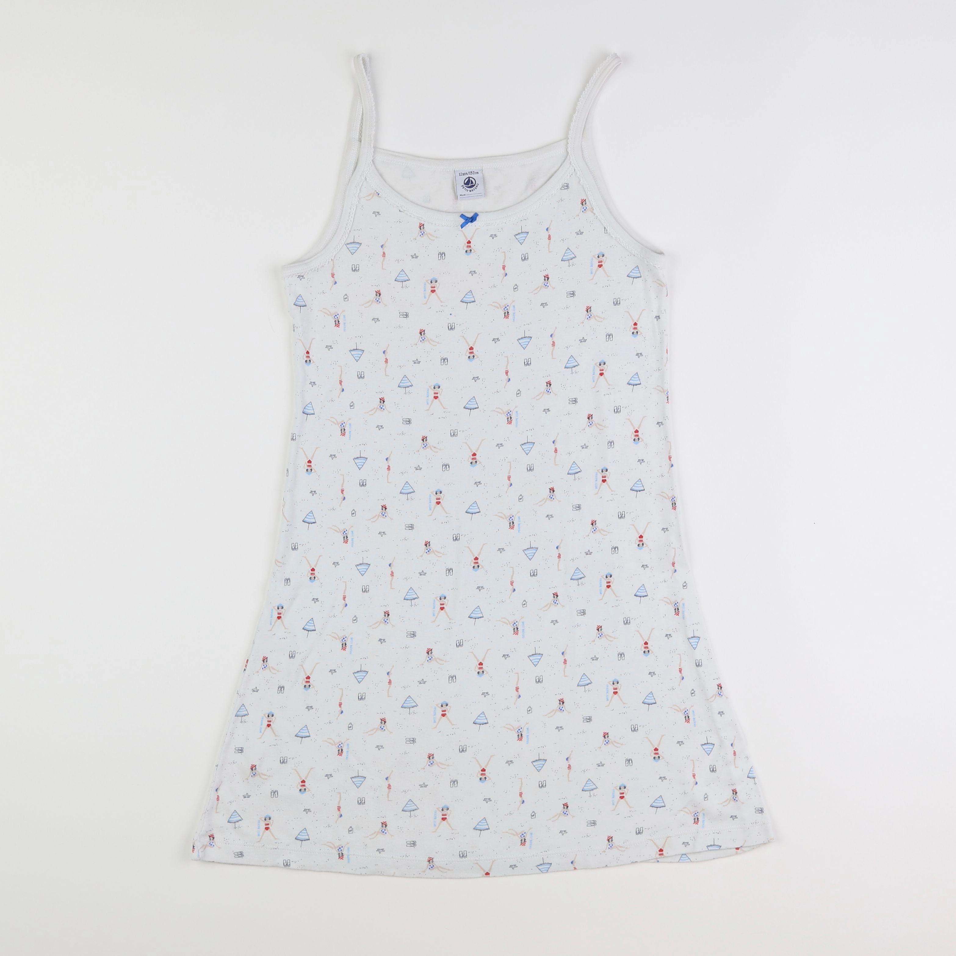 Petit Bateau - chemise de nuit coton blanc, bleu - 12 ans