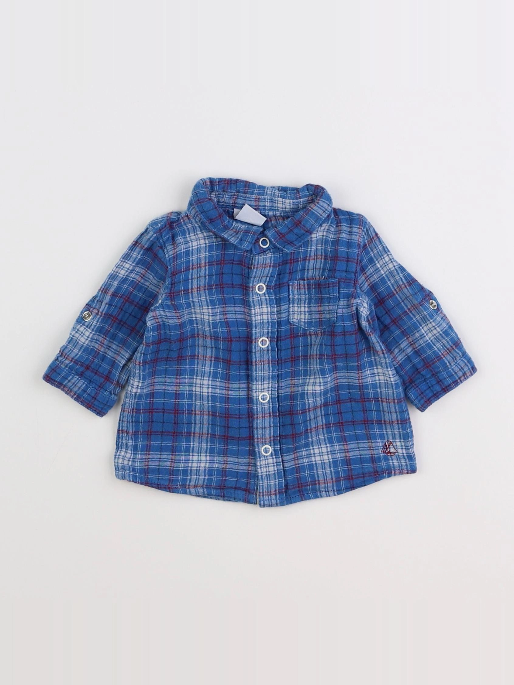 Petit Bateau - chemise bleu - 3 mois
