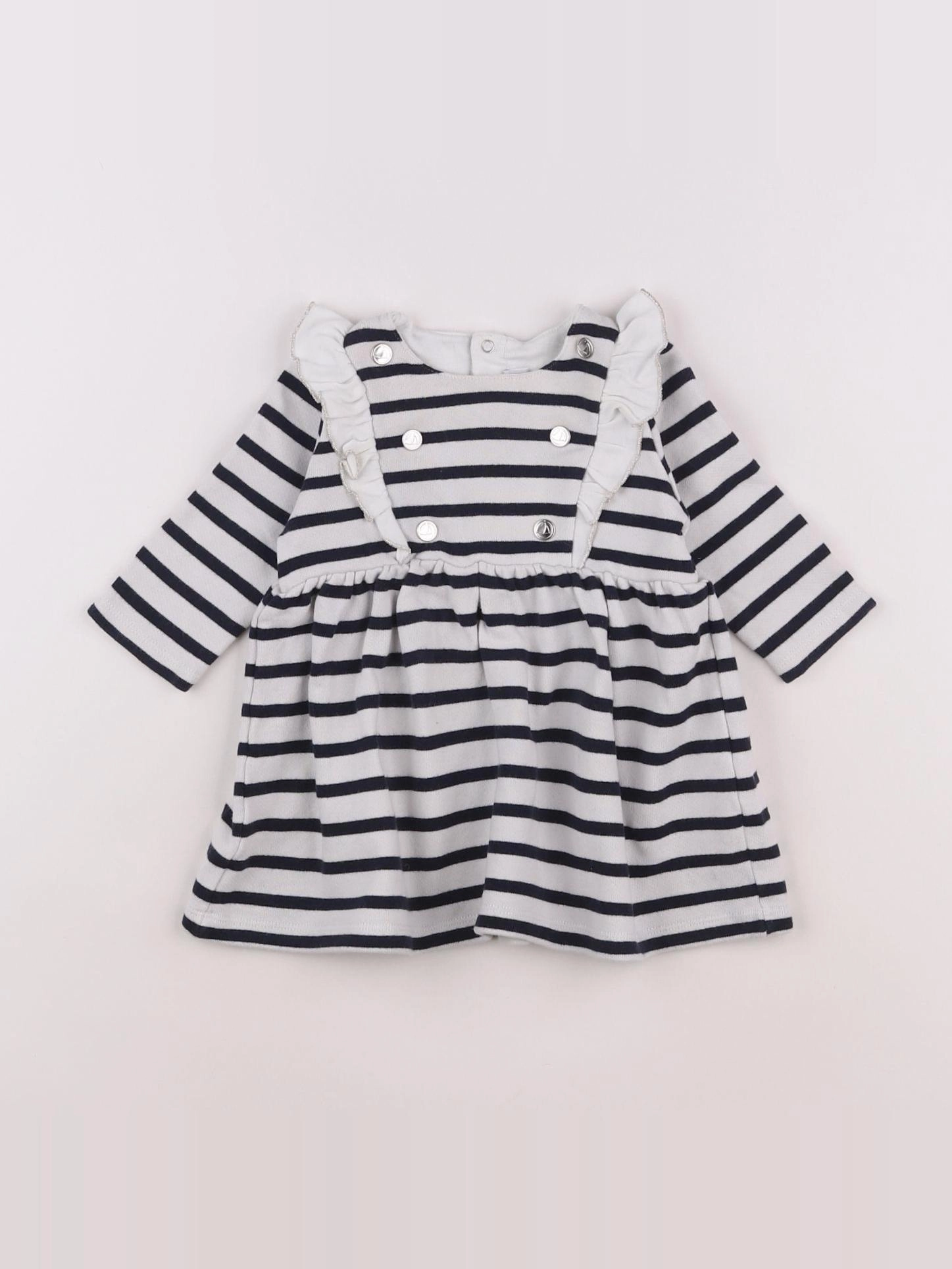 Petit Bateau - robe blanc, bleu - 6 mois