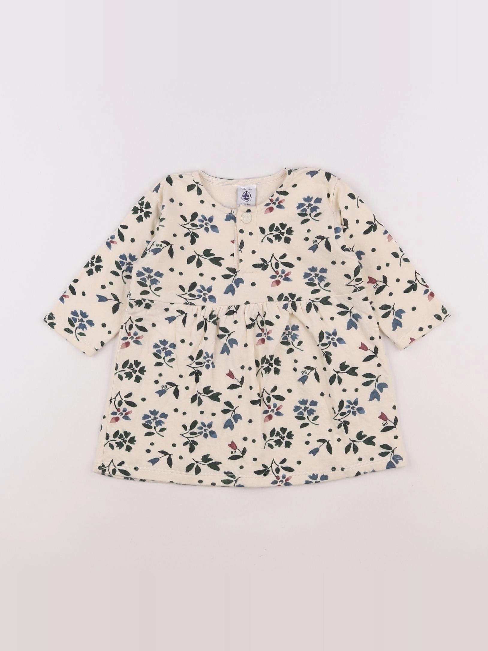 Petit Bateau - robe beige, vert - 12 mois