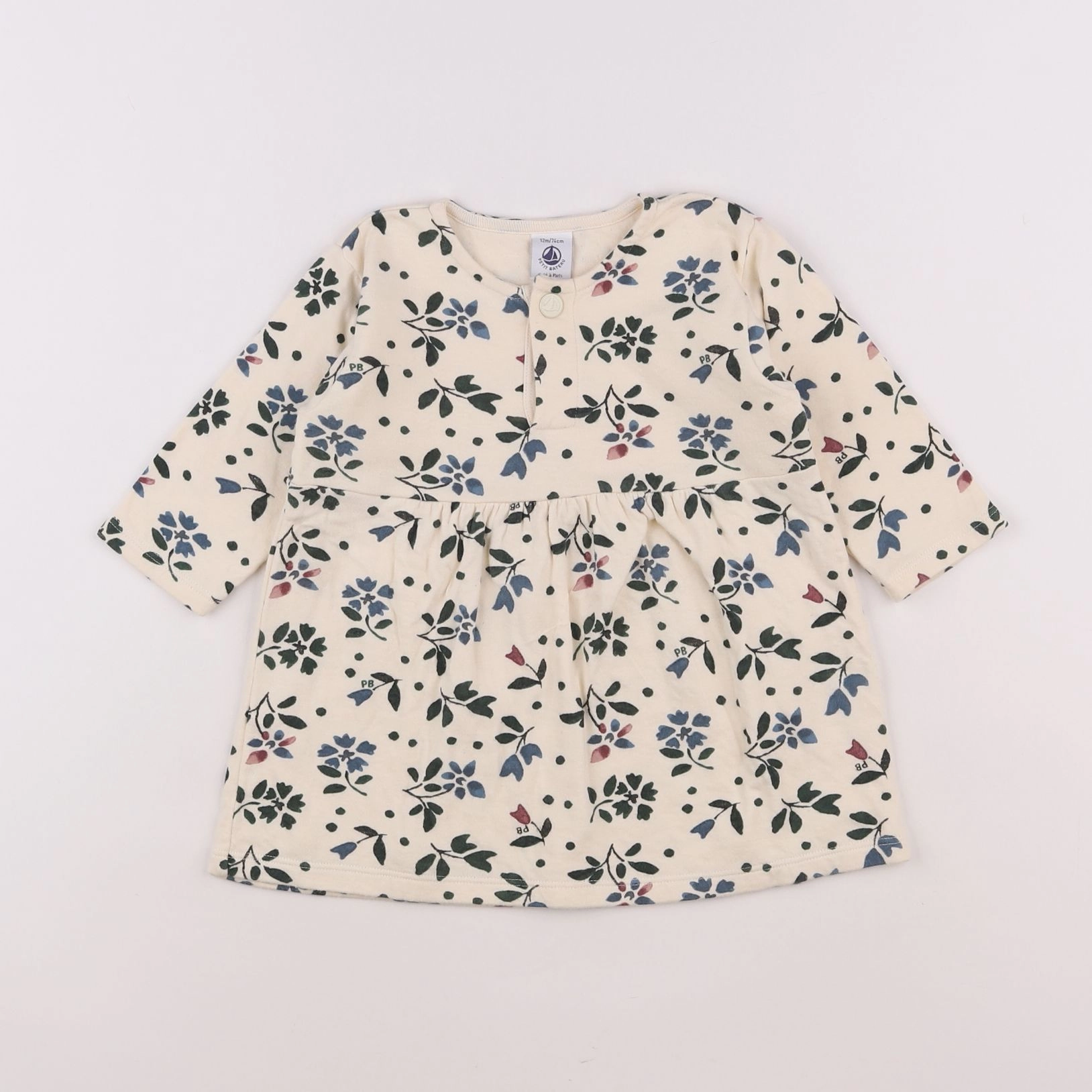 Petit Bateau - robe beige, vert - 12 mois