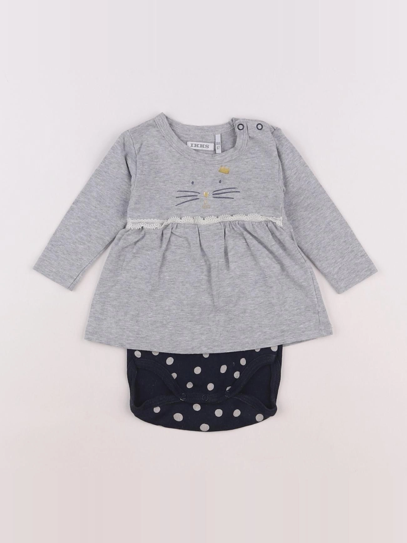 IKKS - robe gris, bleu - 6 mois