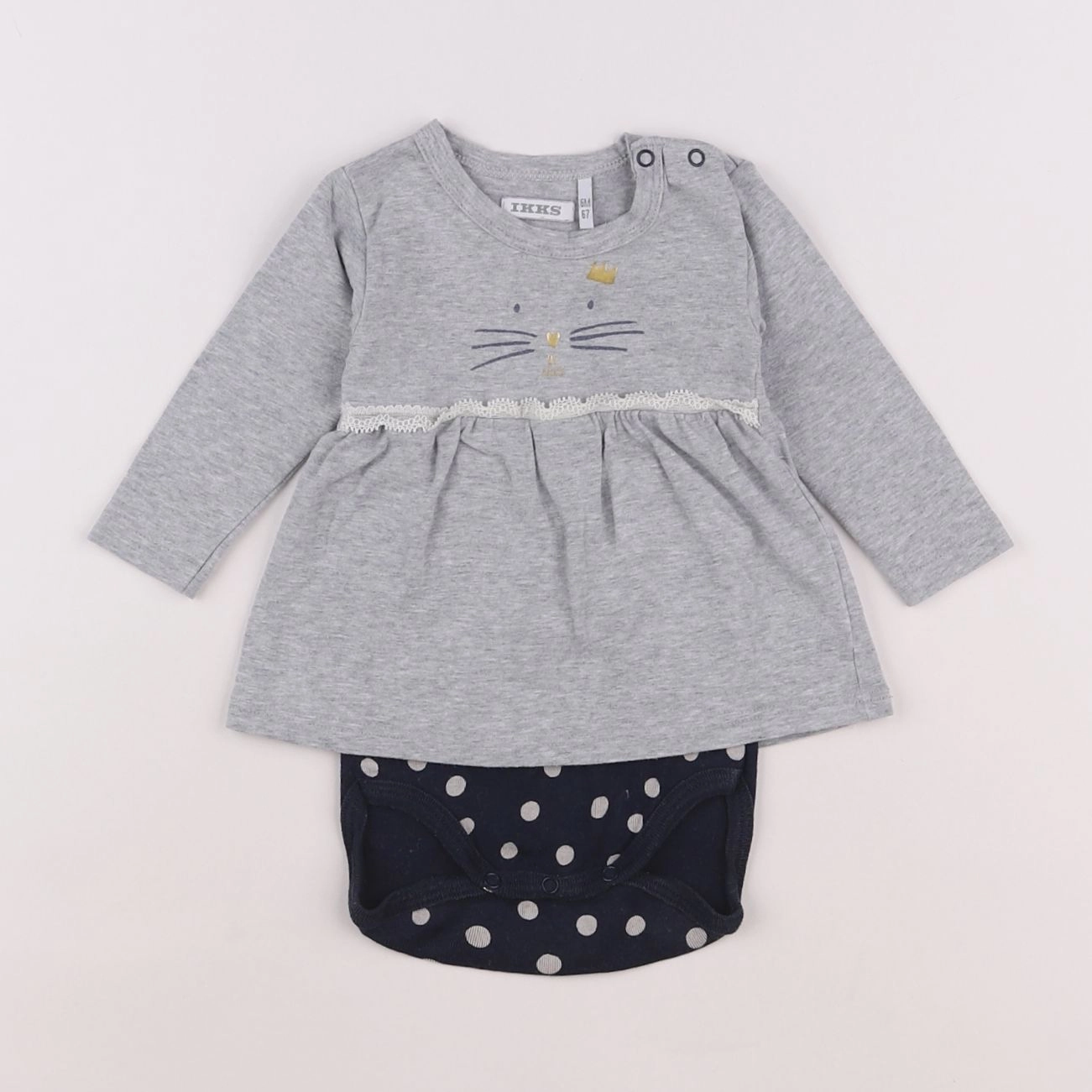 IKKS - robe gris, bleu - 6 mois
