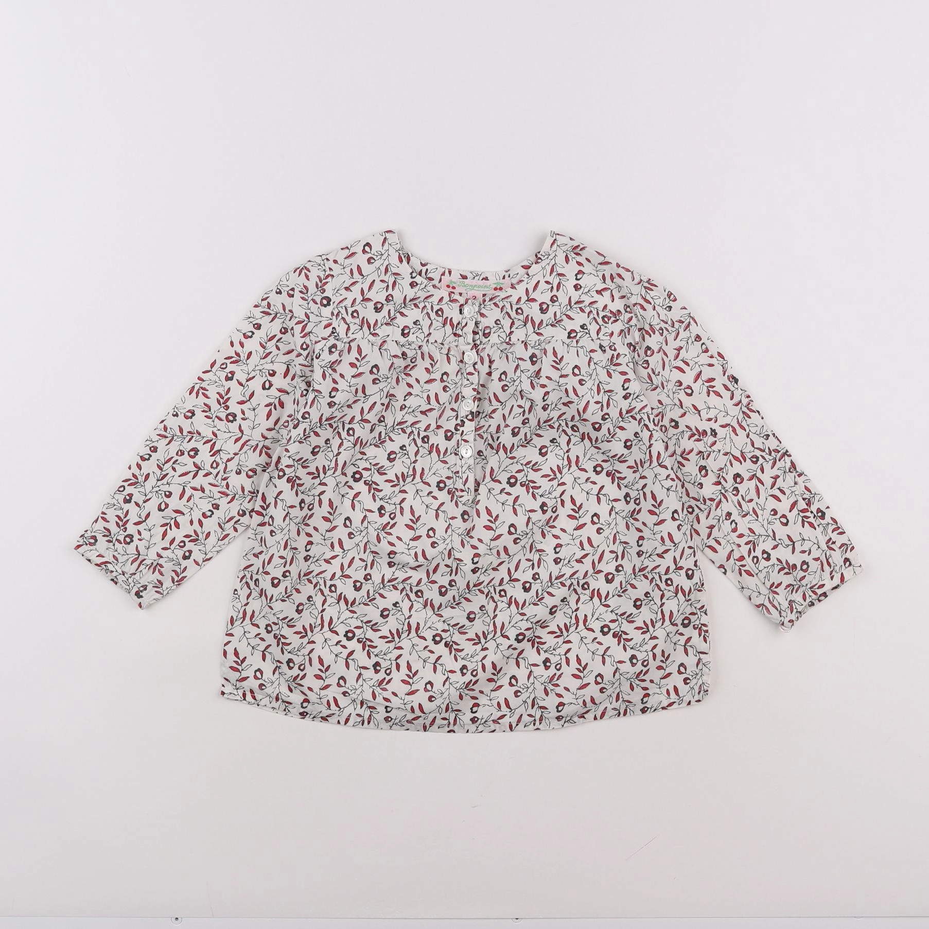 Bonpoint - blouse beige, rouge - 2 ans
