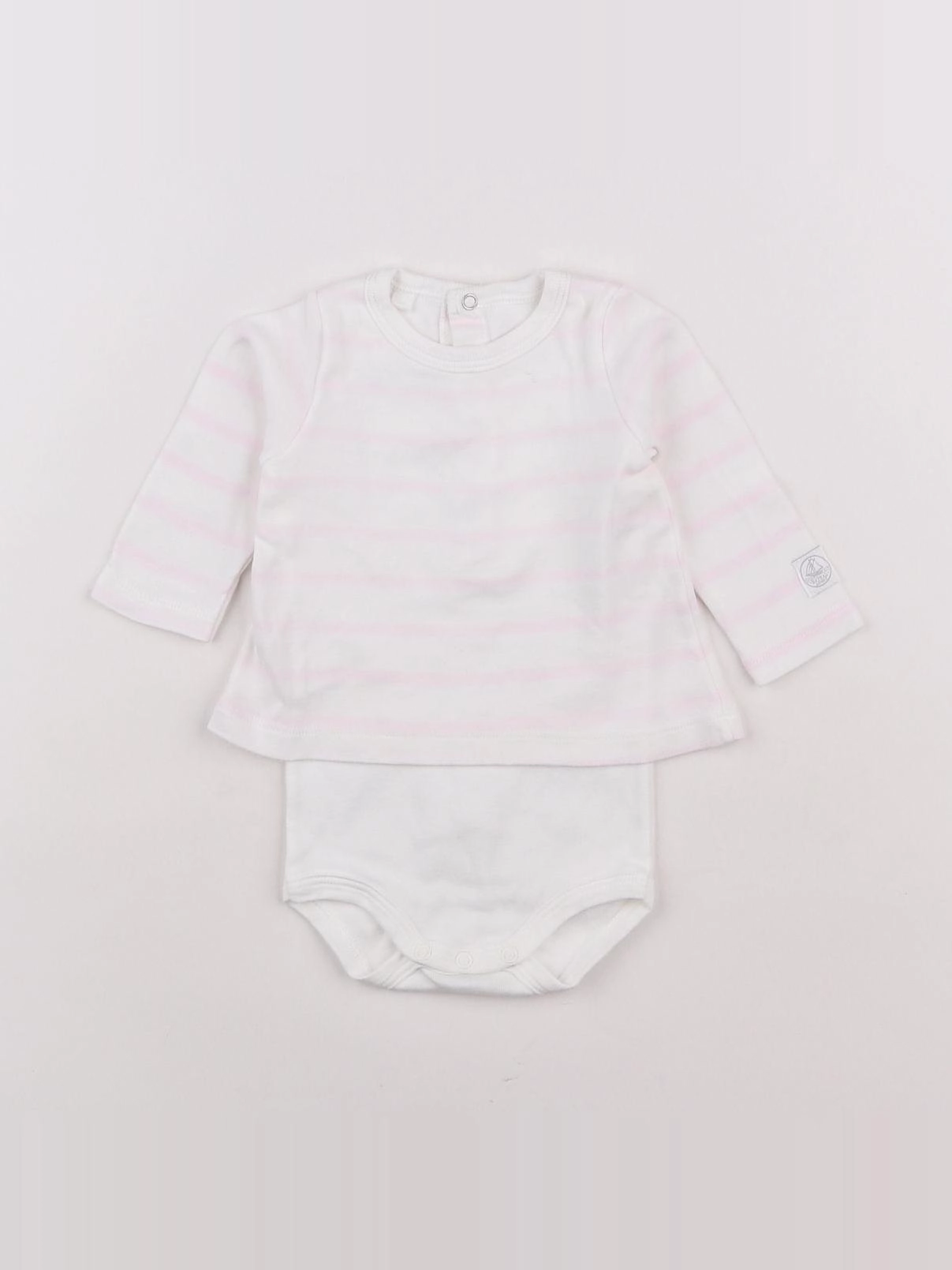 Petit Bateau - body tee-shirt blanc, rose - 3 mois