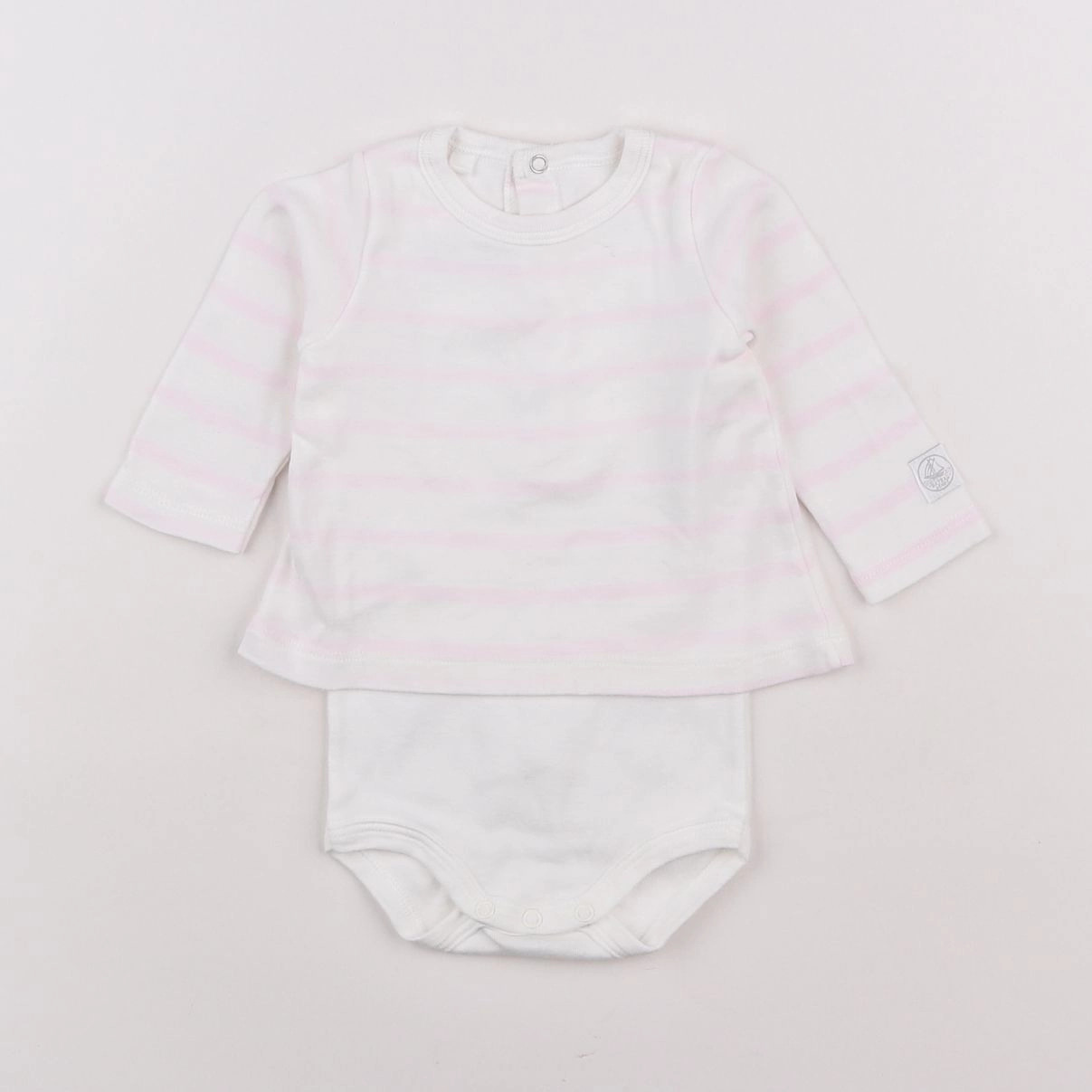 Petit Bateau - body tee-shirt blanc, rose - 3 mois