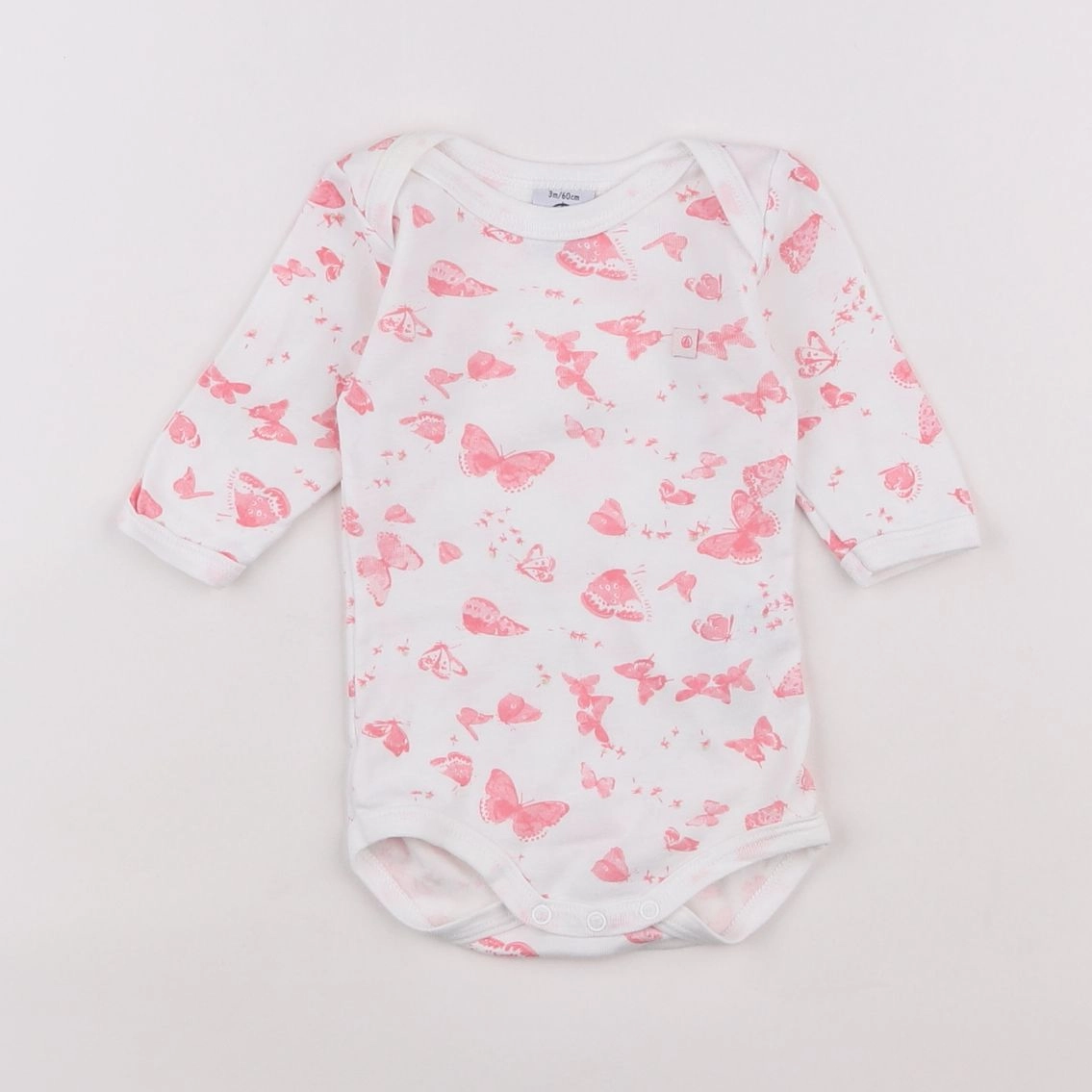 Petit Bateau - body blanc, rose - 3 mois