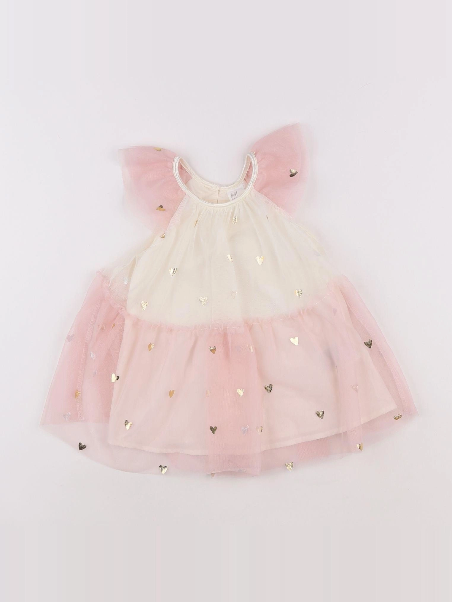 H&M - robe blanc, rose - 6 mois