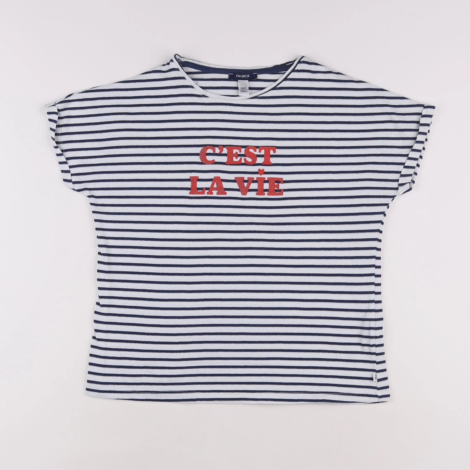 Okaidi - tee-shirt bleu, blanc - 14 ans