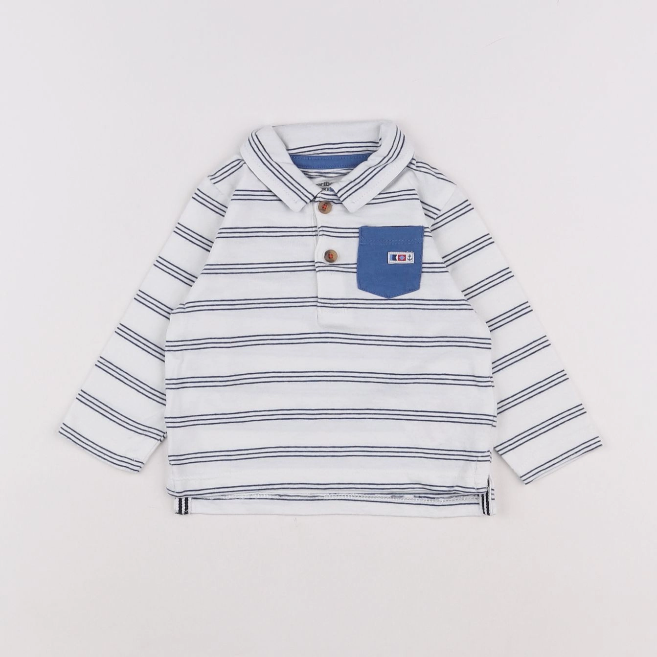 Vertbaudet - polo blanc, bleu - 6 mois