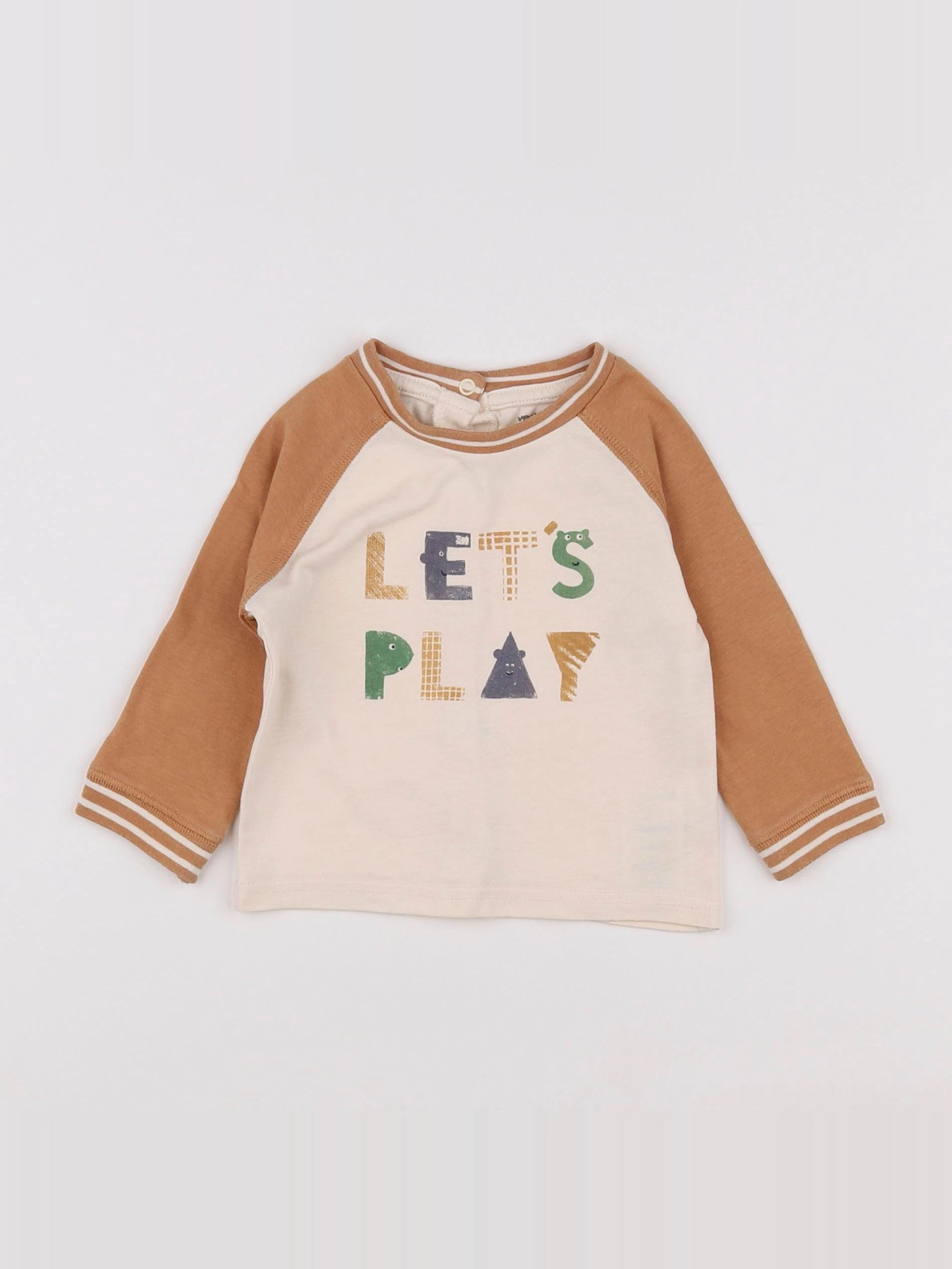 Vertbaudet - tee-shirt blanc, beige - 6 mois
