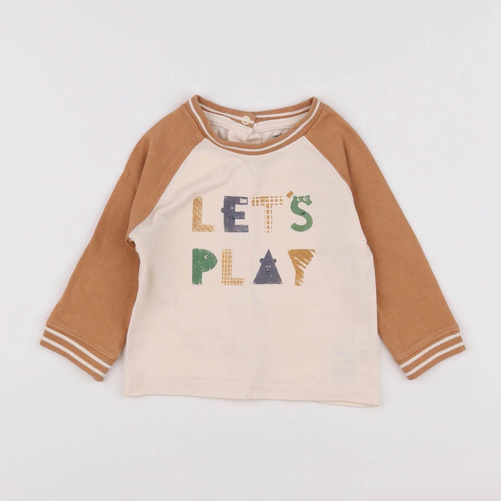 Vertbaudet - tee-shirt blanc, beige - 6 mois