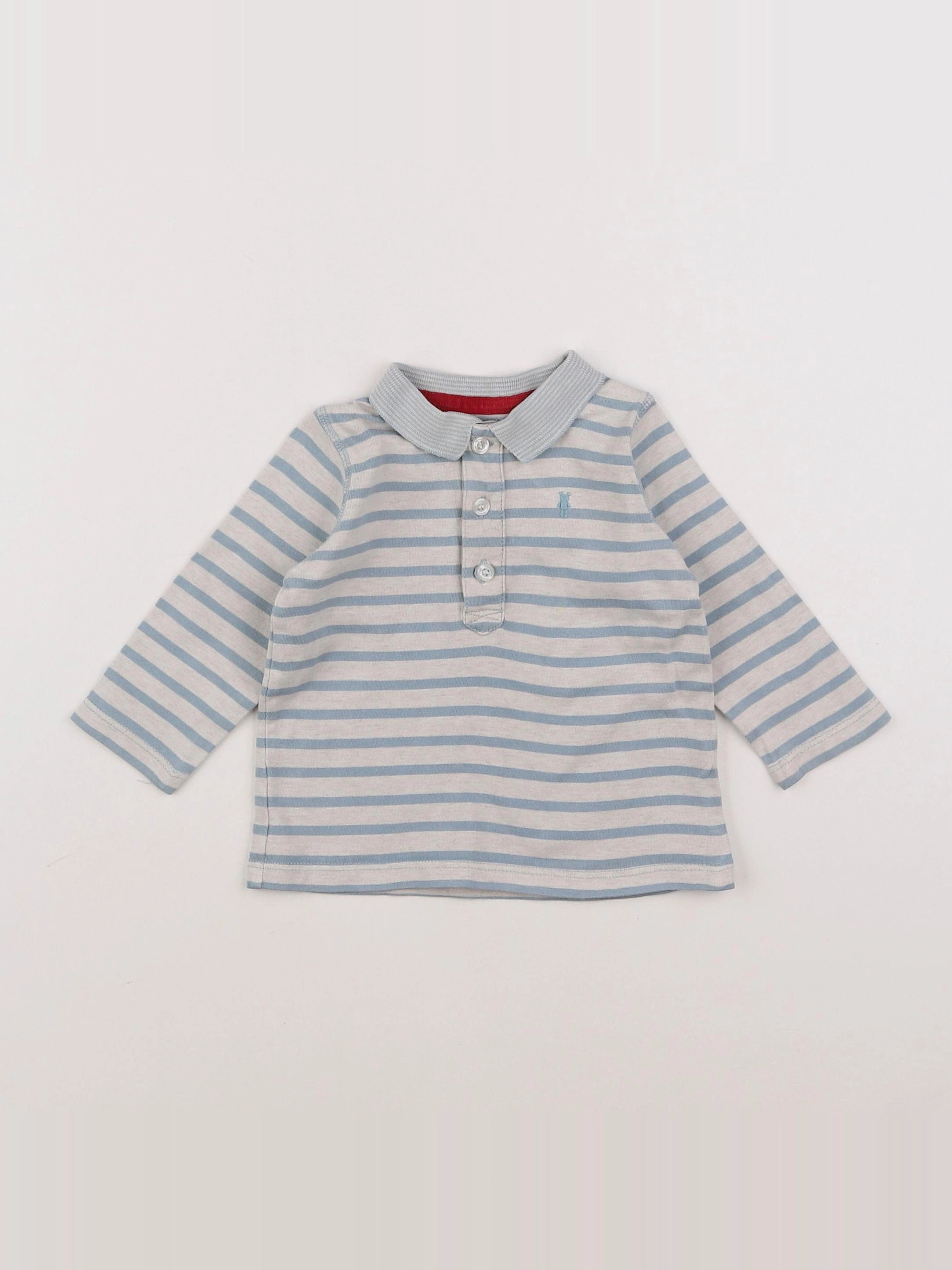 Natalys - polo gris, bleu - 9 mois