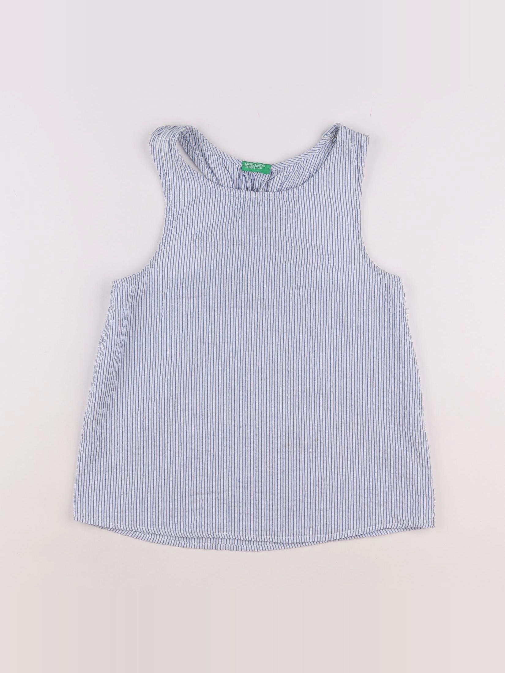 Benetton - blouse bleu, blanc - 8/9 ans