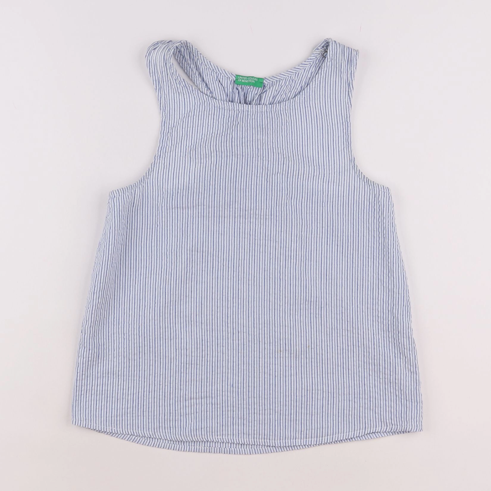 Benetton - blouse bleu, blanc - 8/9 ans