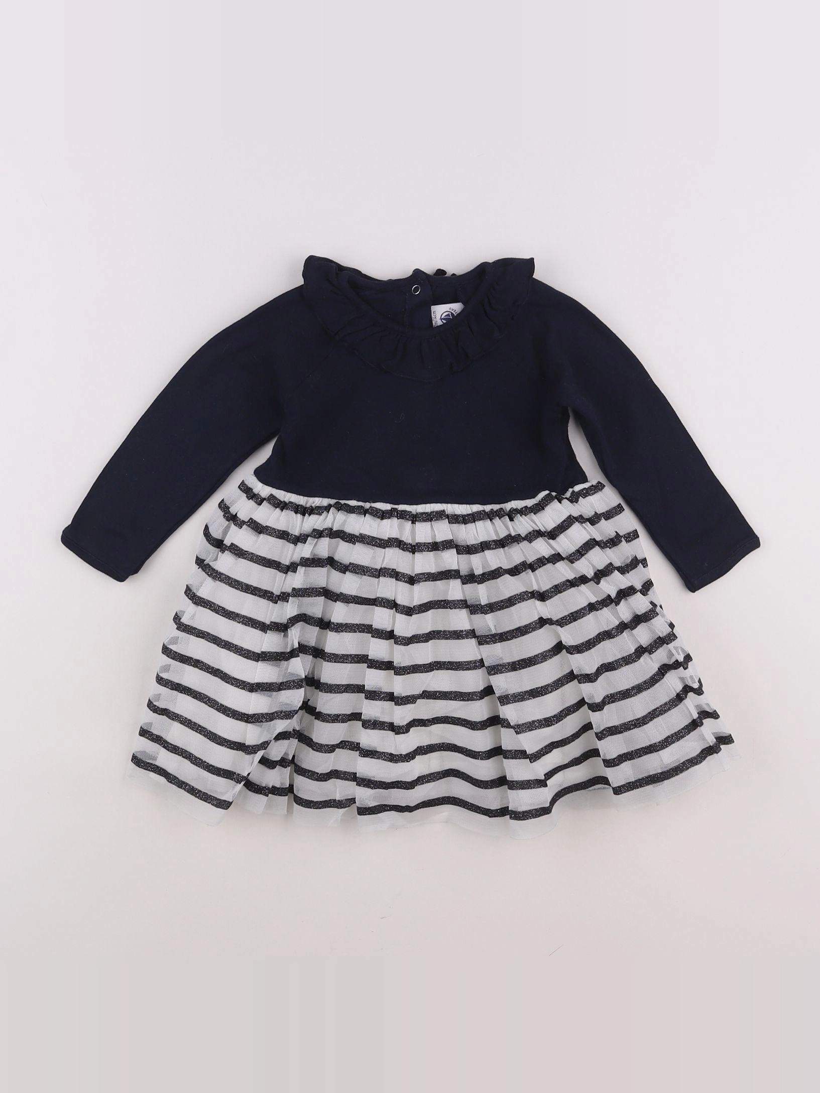 Petit Bateau - robe blanc, bleu - 12 mois