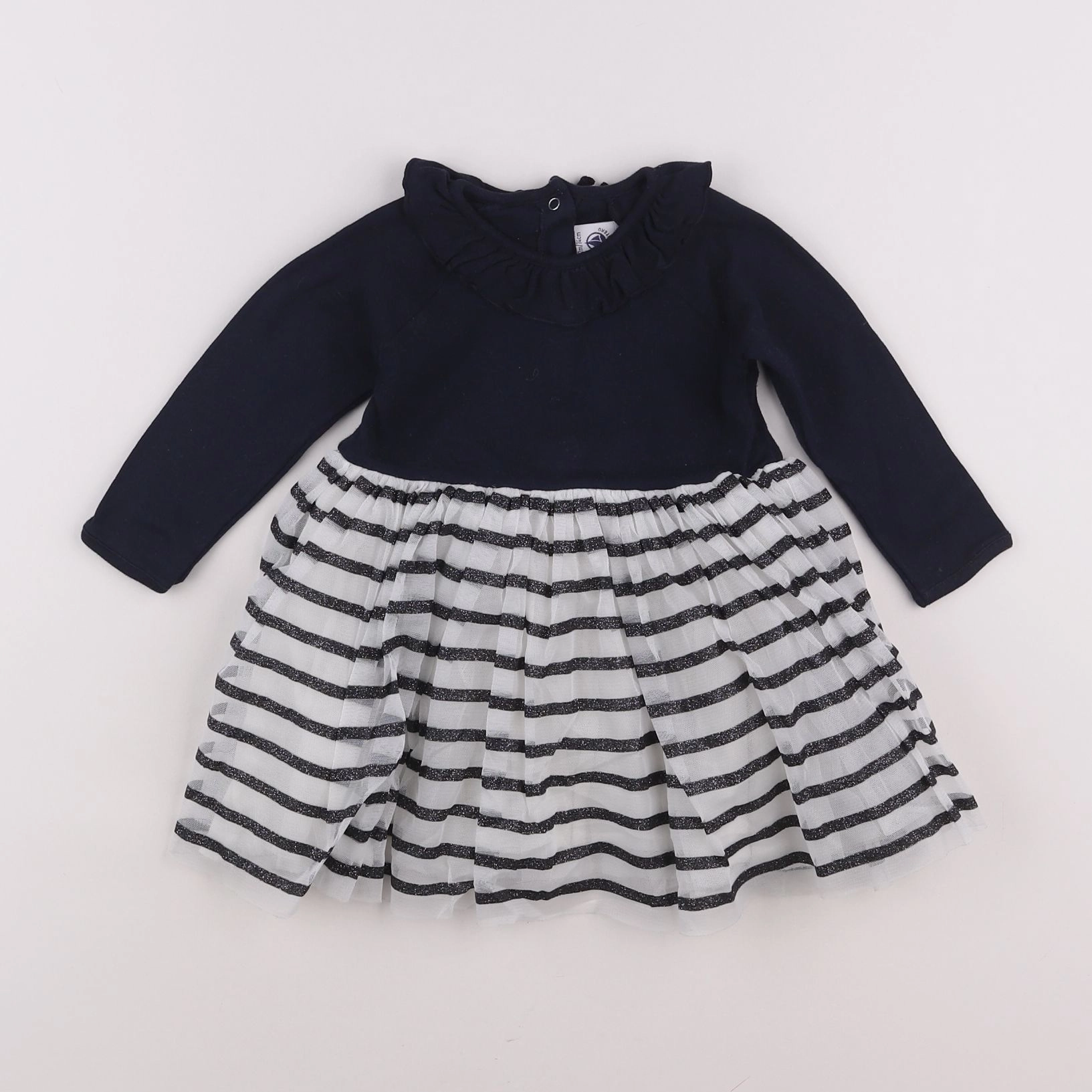 Petit Bateau - robe blanc, bleu - 12 mois