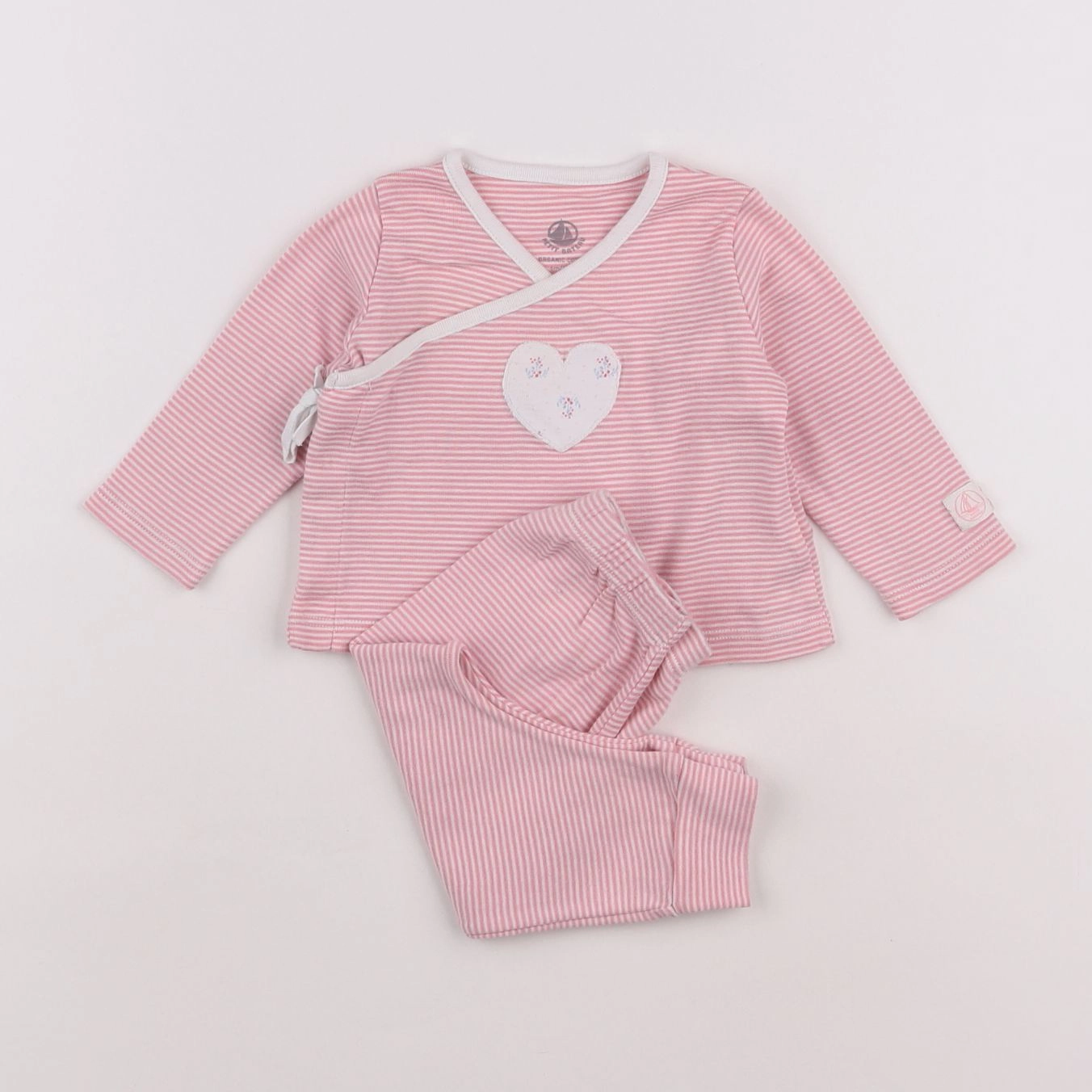 Petit Bateau - pyjama coton blanc, rose - 6 mois