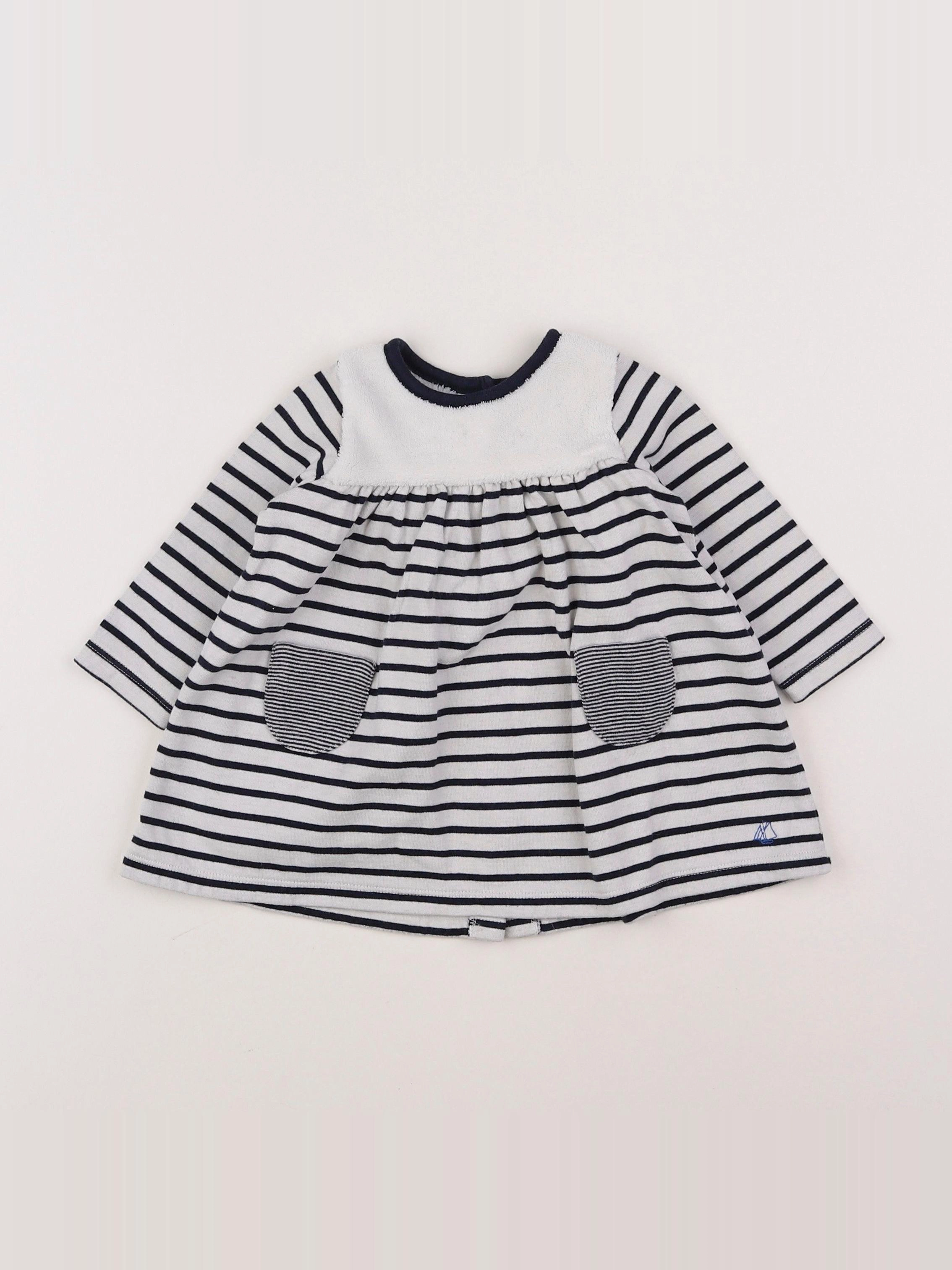 Petit Bateau - robe blanc, bleu - 6 mois