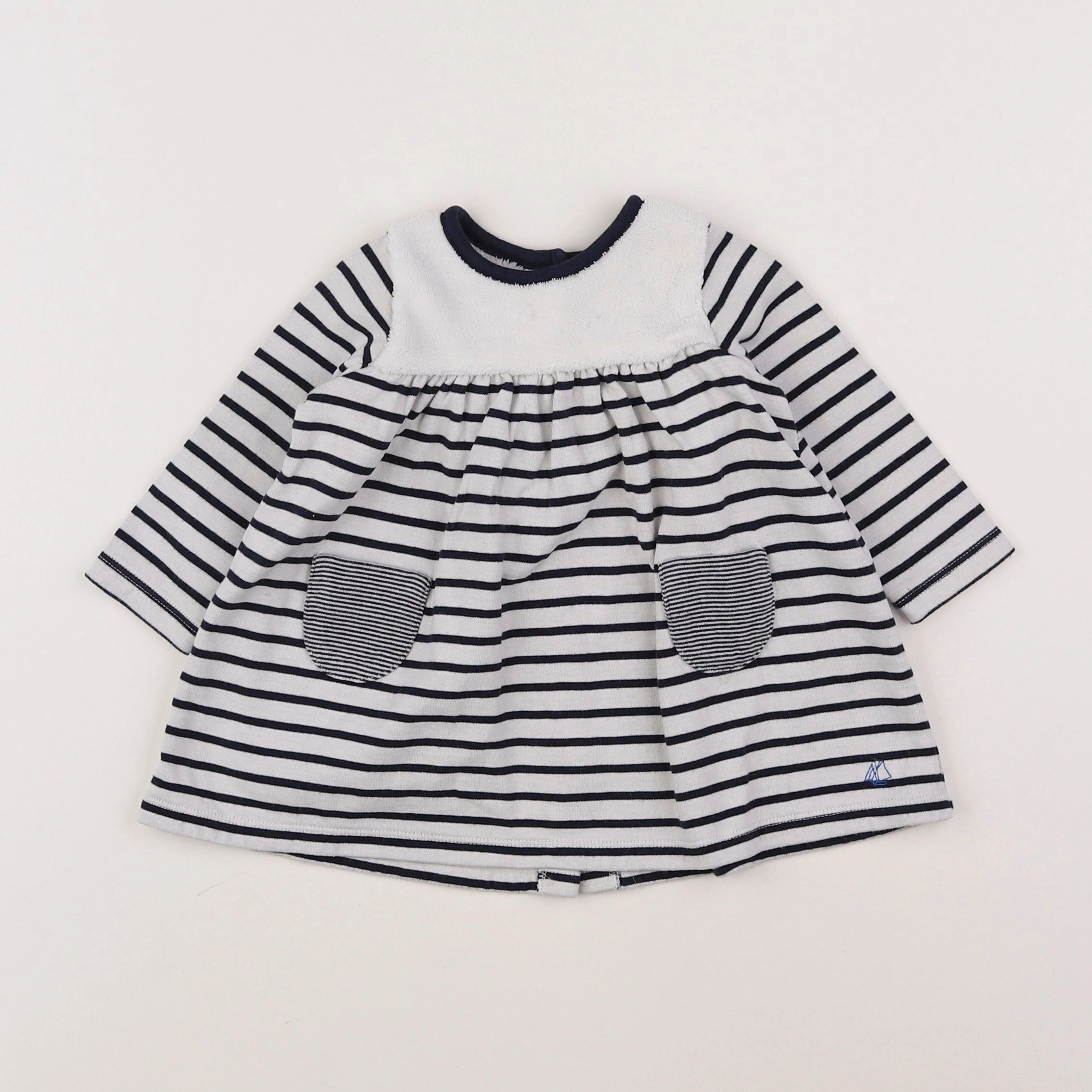 Petit Bateau - robe blanc, bleu - 6 mois