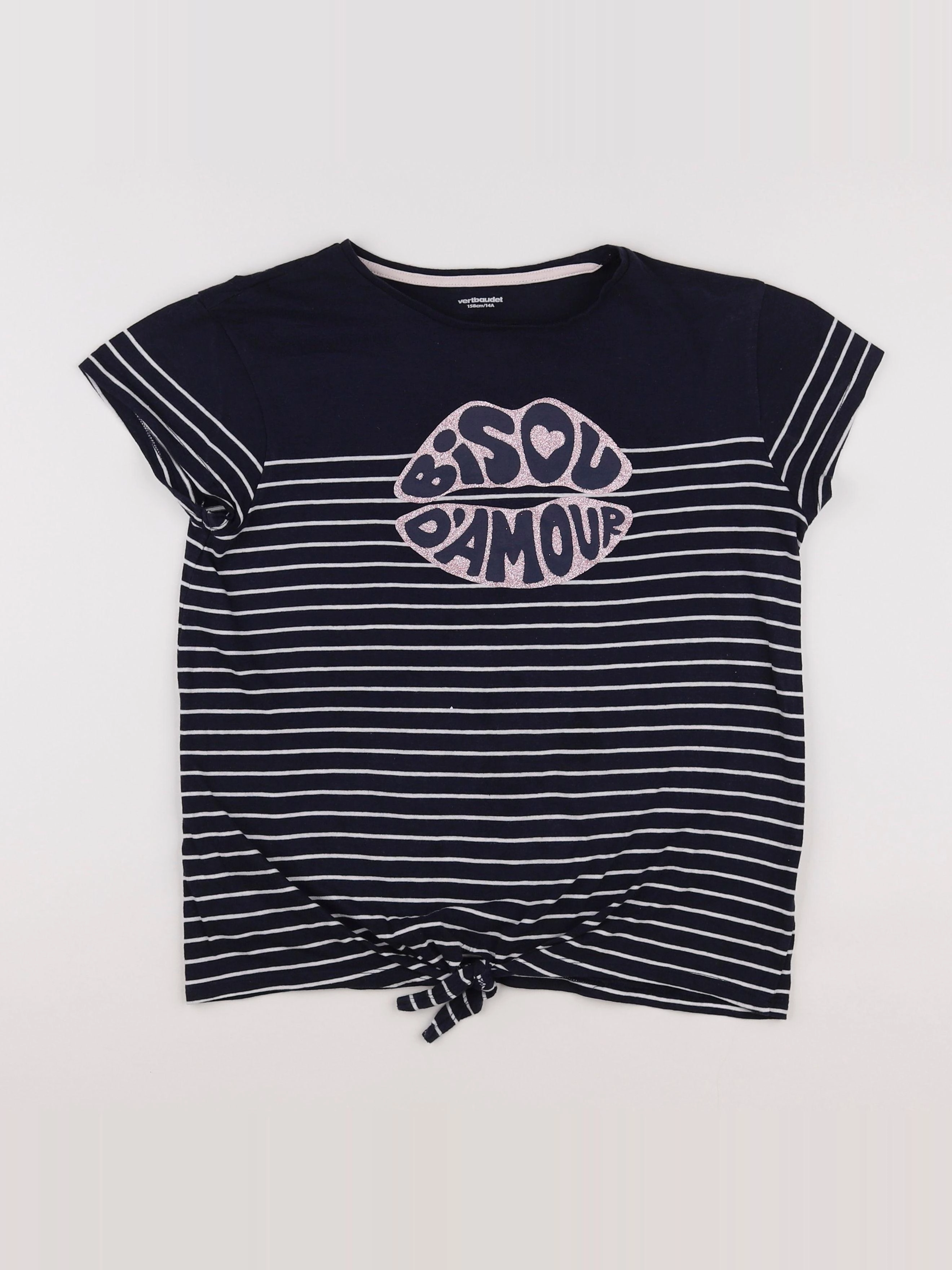 Vertbaudet - tee-shirt bleu, blanc - 14 ans