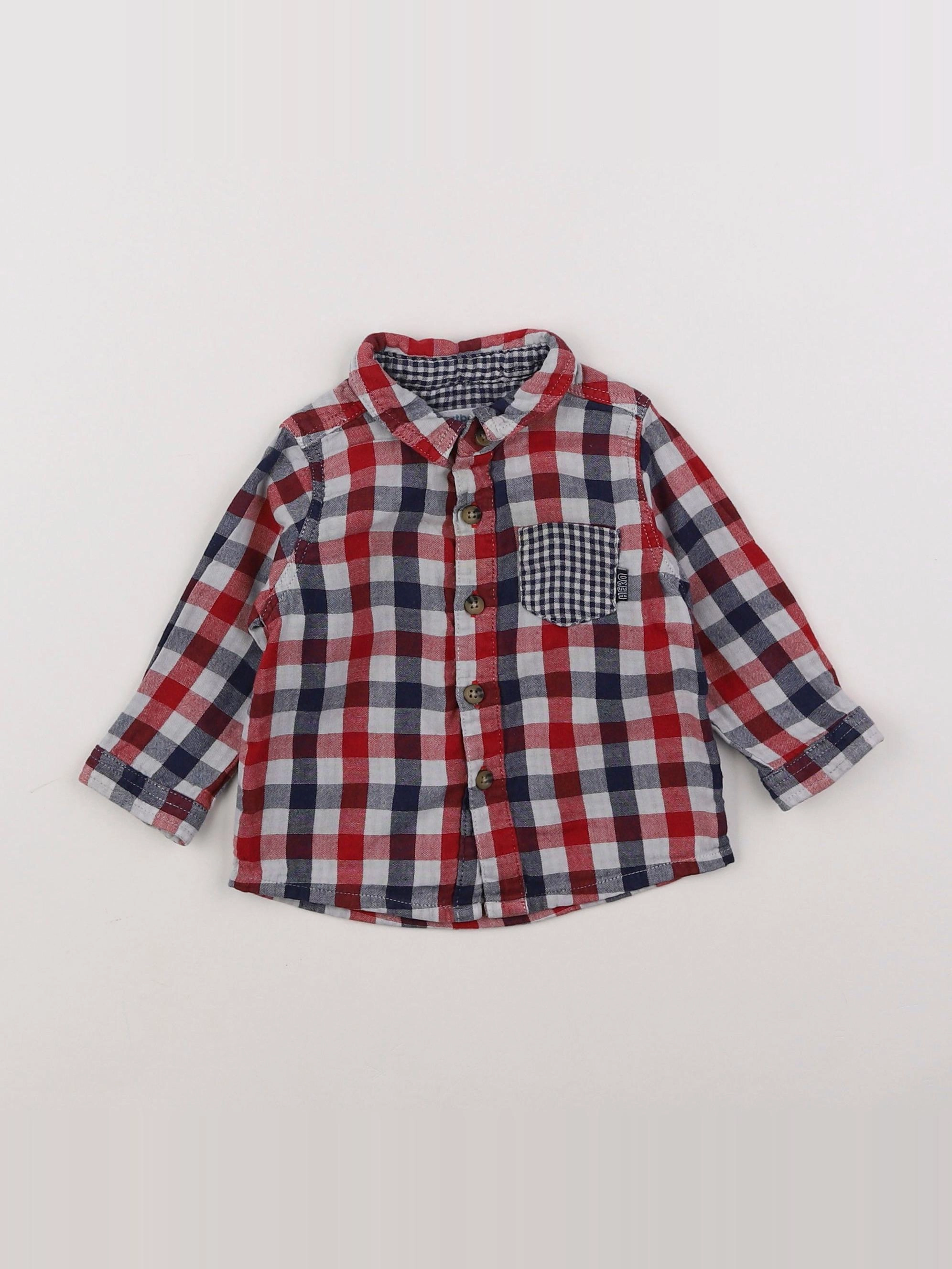 Vertbaudet - chemise bleu, rouge - 6 mois