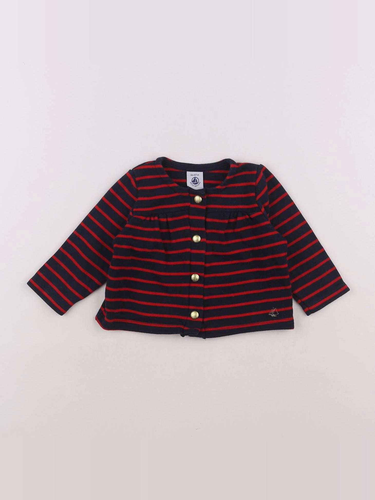 Petit Bateau - sweat bleu, rouge - 6 mois