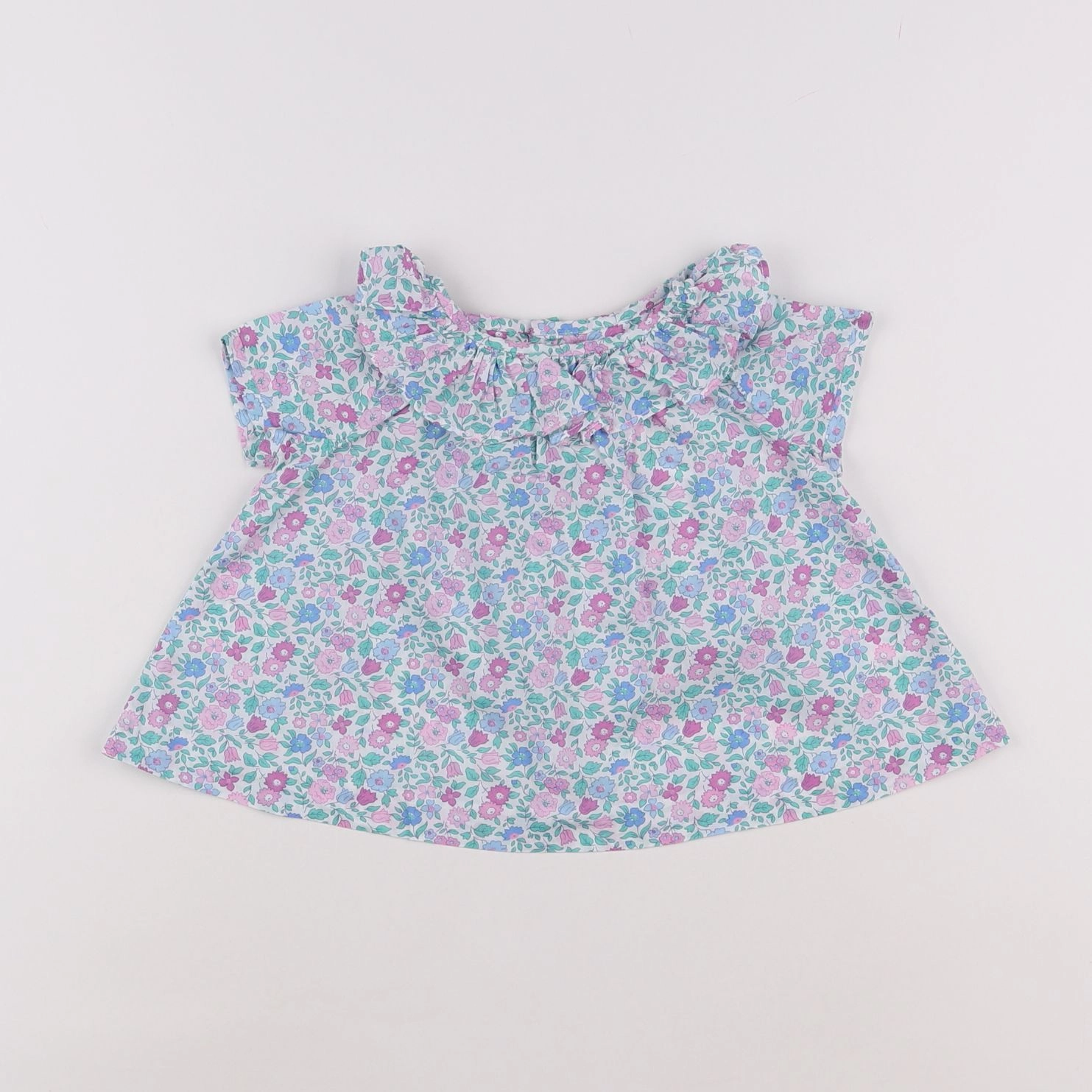 Jacadi - blouse liberty bleu, rose - 12 mois