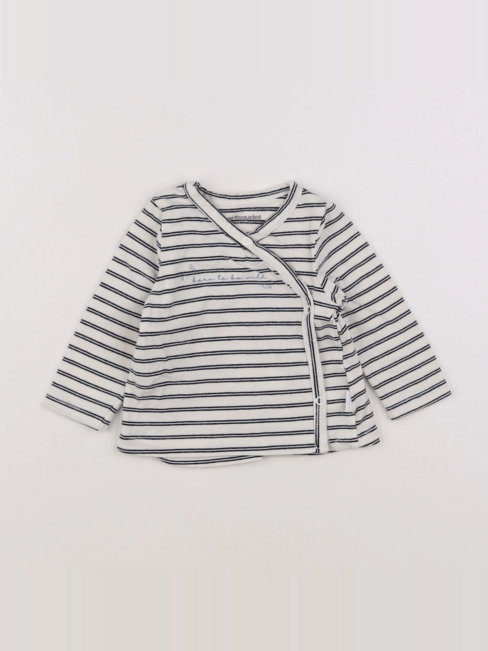 Vertbaudet - tee-shirt blanc, bleu - 6 mois