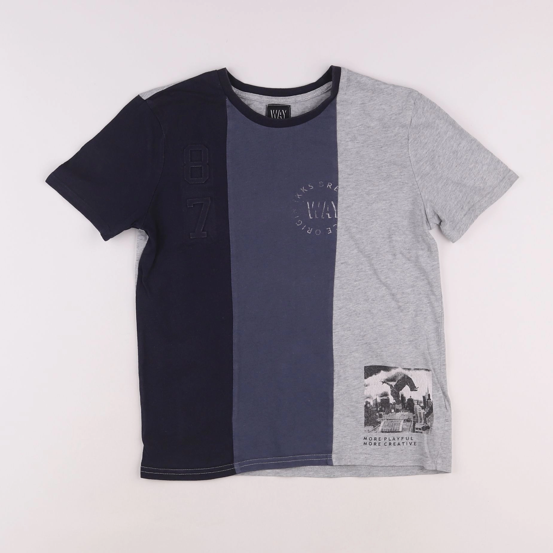 IKKS - tee-shirt bleu, gris - 10 ans