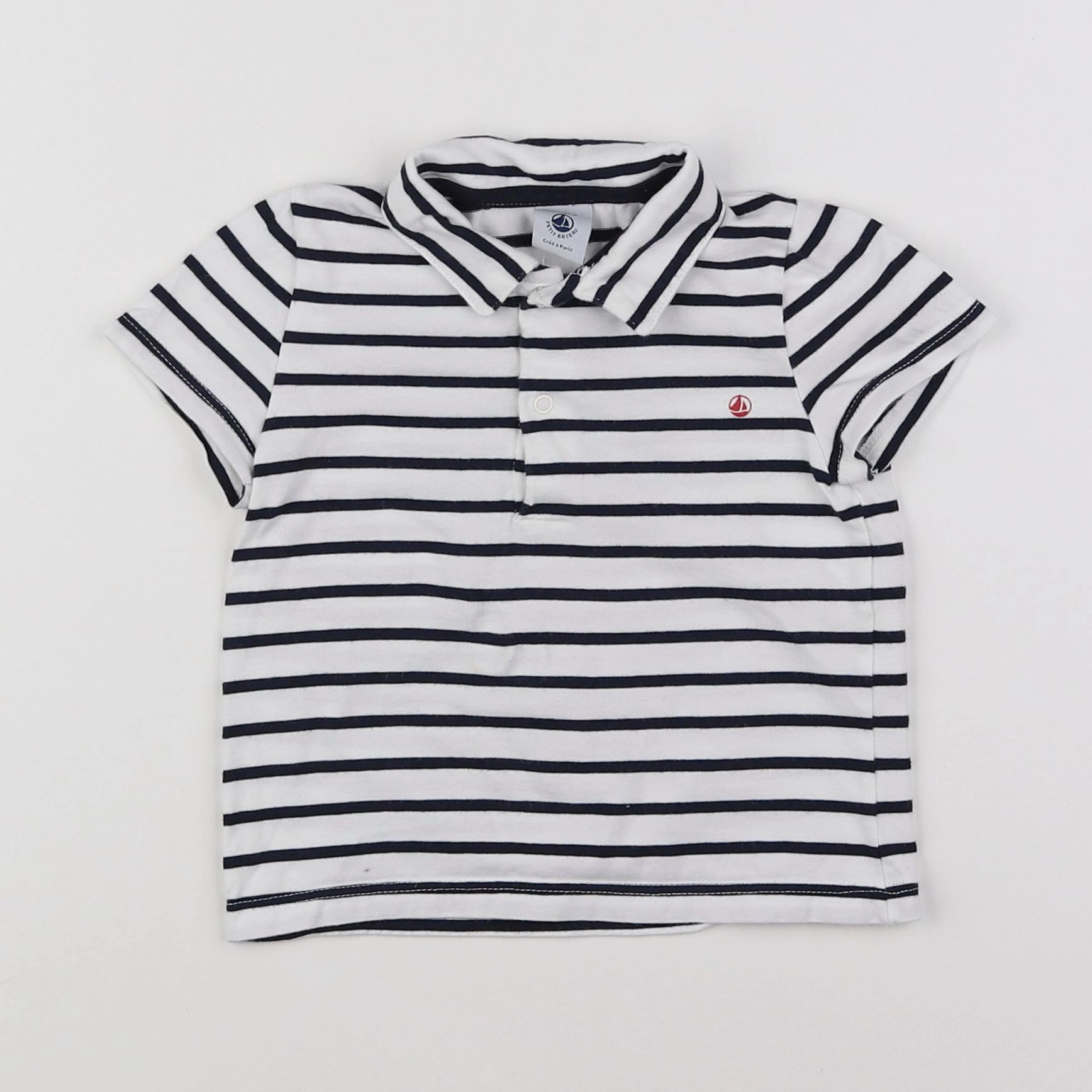 Petit Bateau - polo blanc, noir - 18 mois