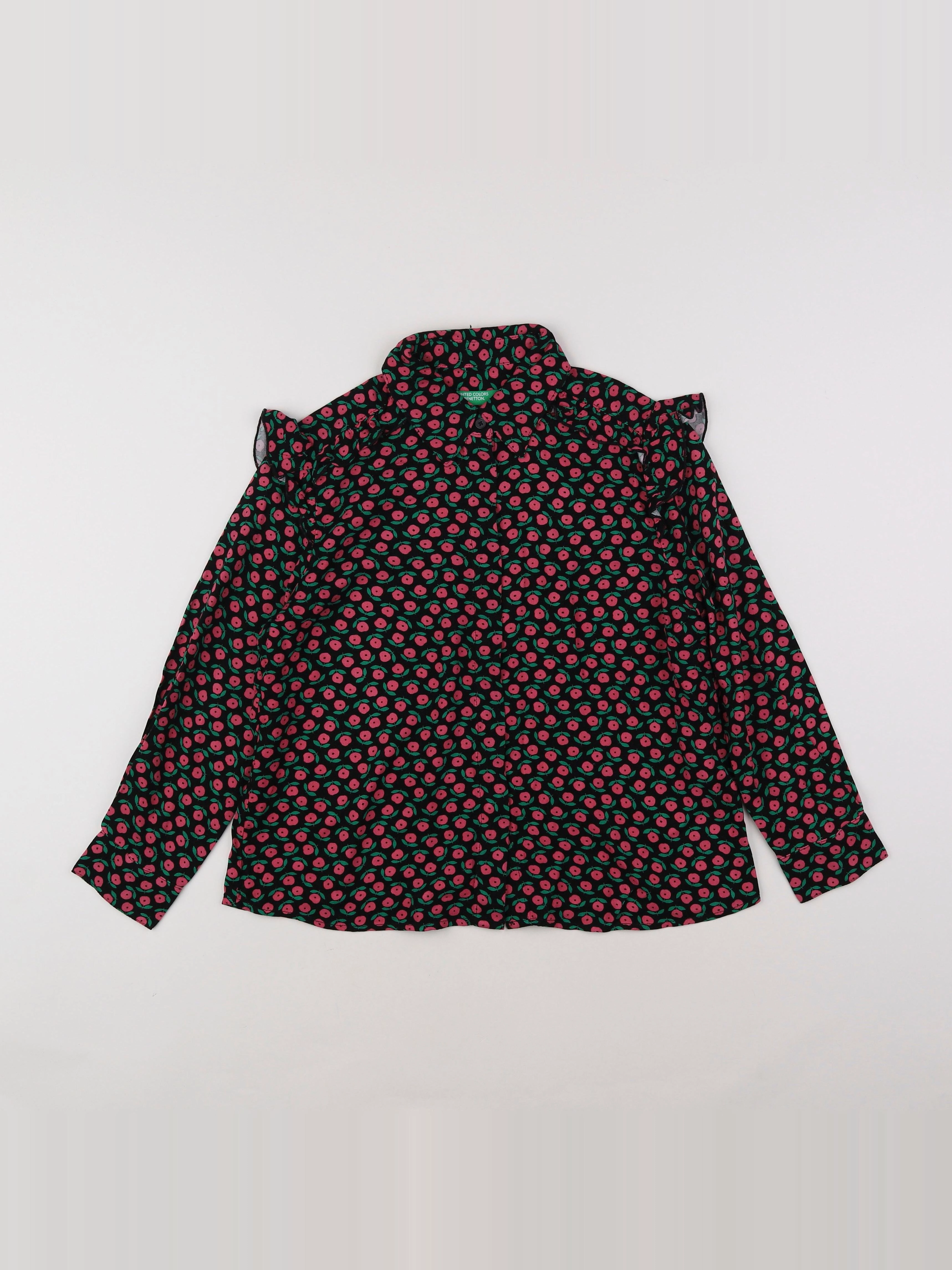 Benetton - blouse noir, rose - 7/8 ans