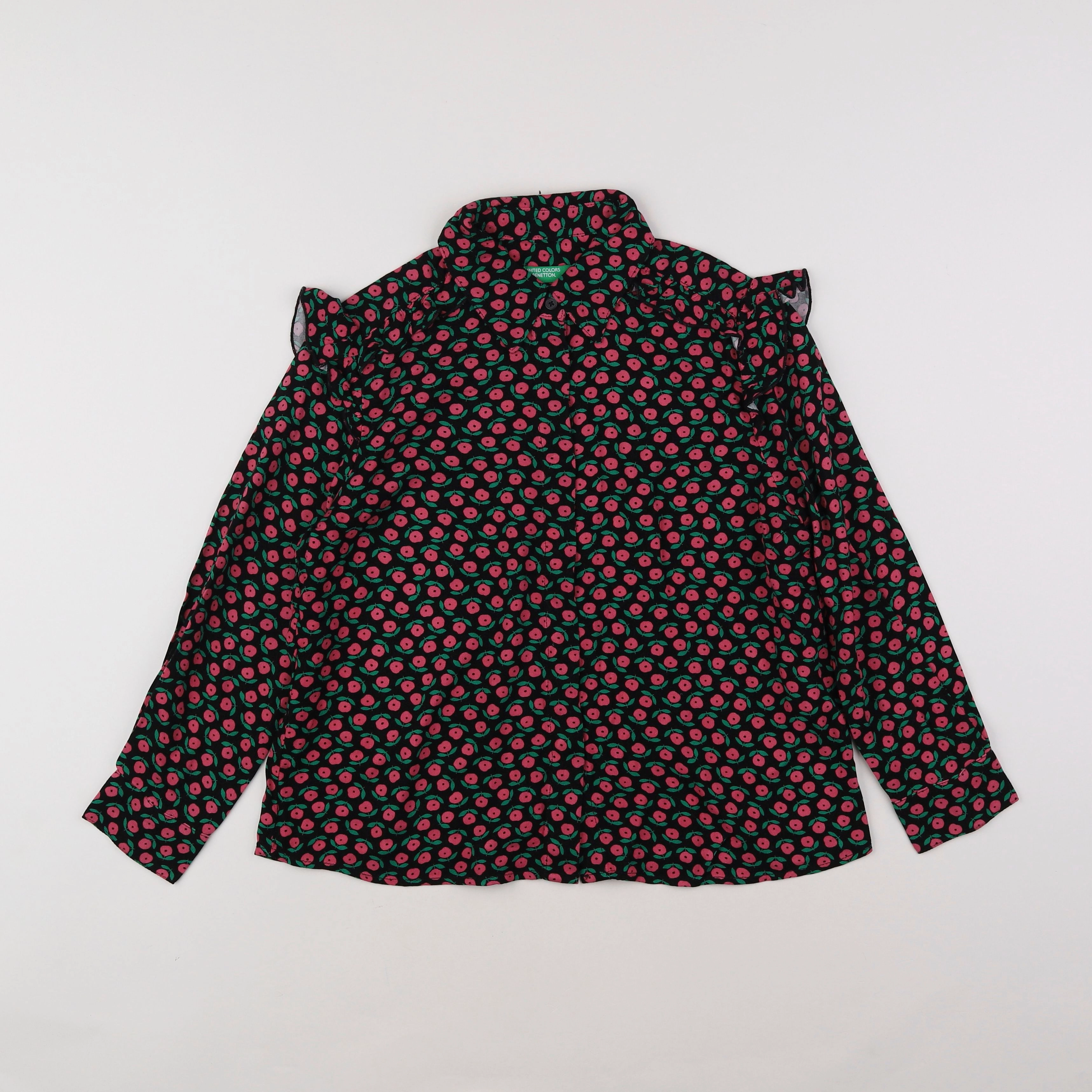 Benetton - blouse noir, rose - 7/8 ans