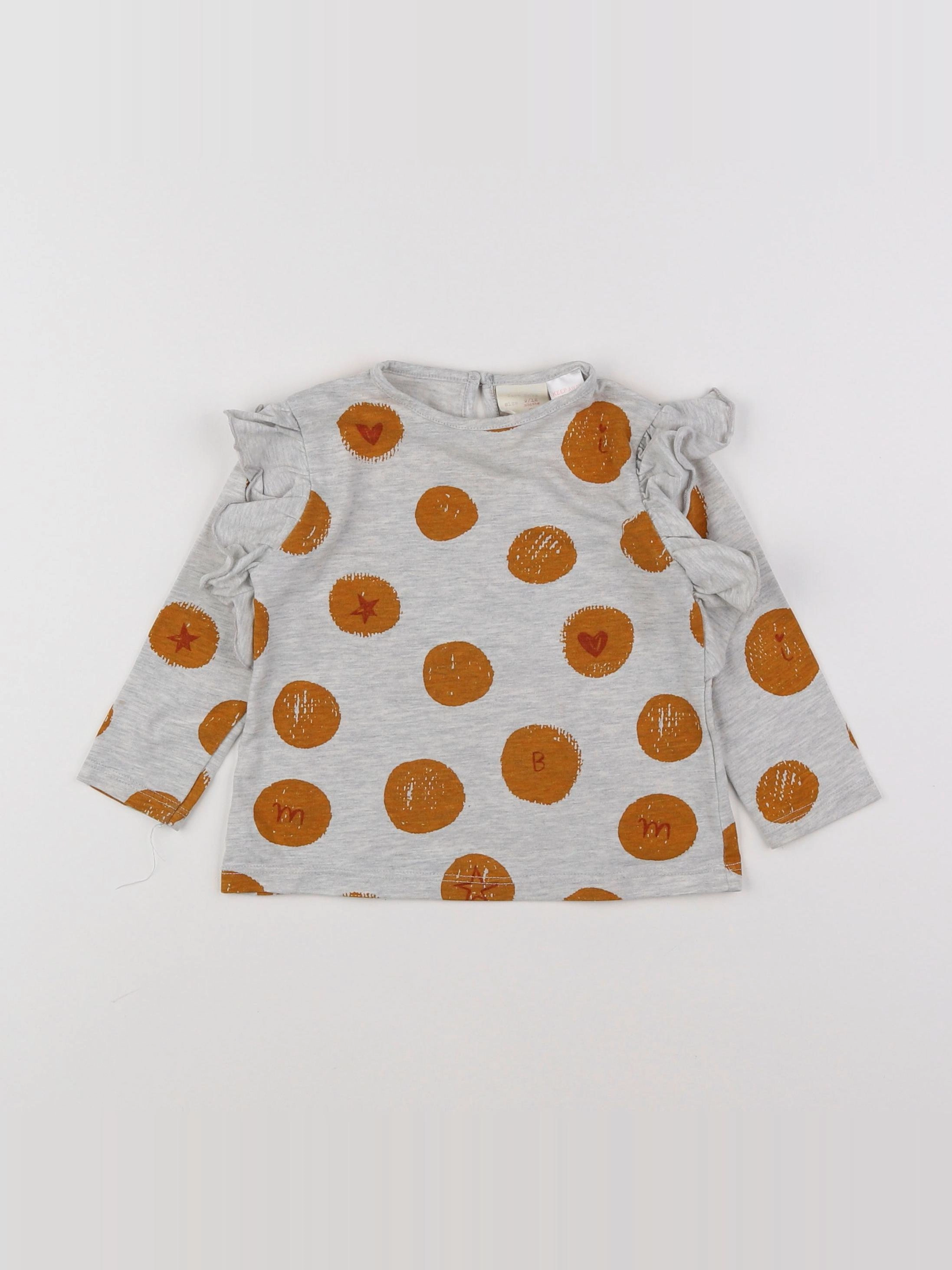 Zara - tee-shirt gris, marron - 9/12 mois