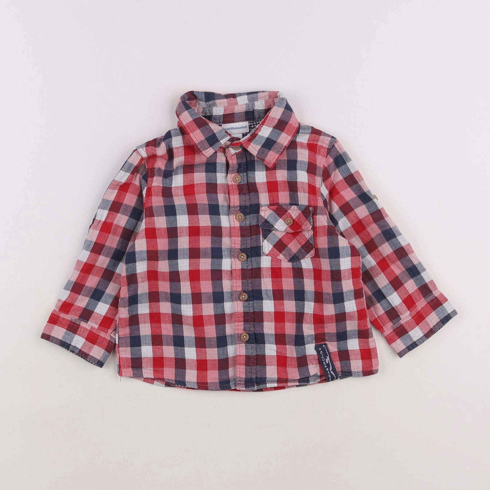 Vertbaudet - chemise bleu, rouge - 2 ans