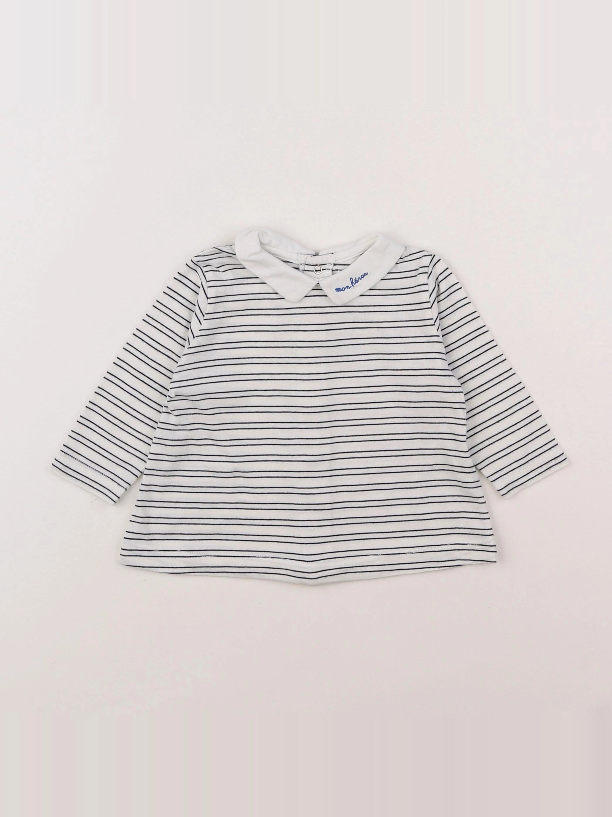 Boutchou - tee-shirt blanc, bleu - 9 mois