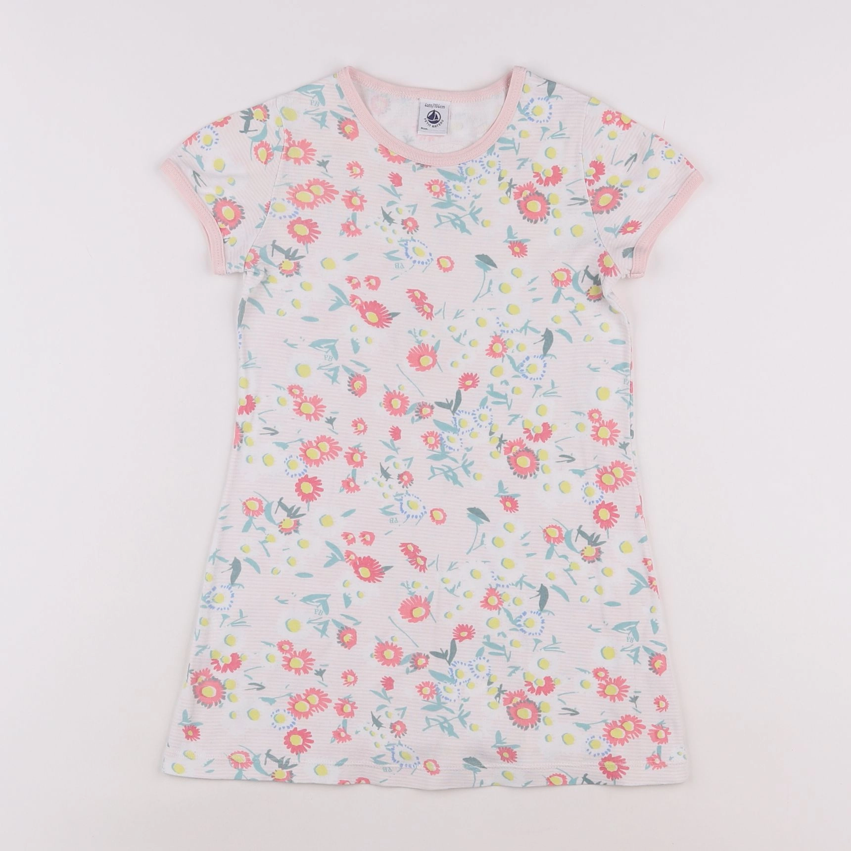 Petit Bateau - chemise de nuit coton blanc, rose - 4 ans