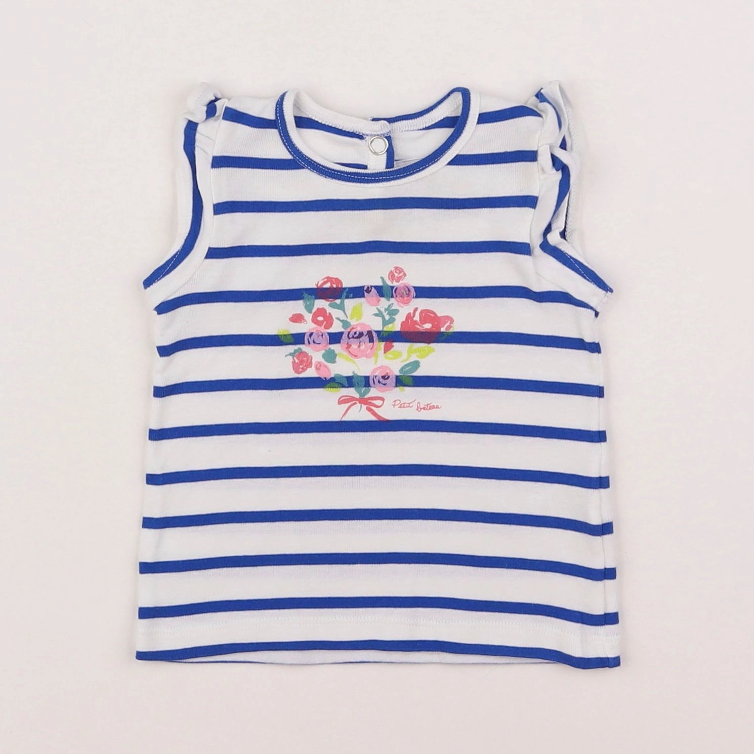 Petit Bateau - tee-shirt blanc, bleu - 6 mois