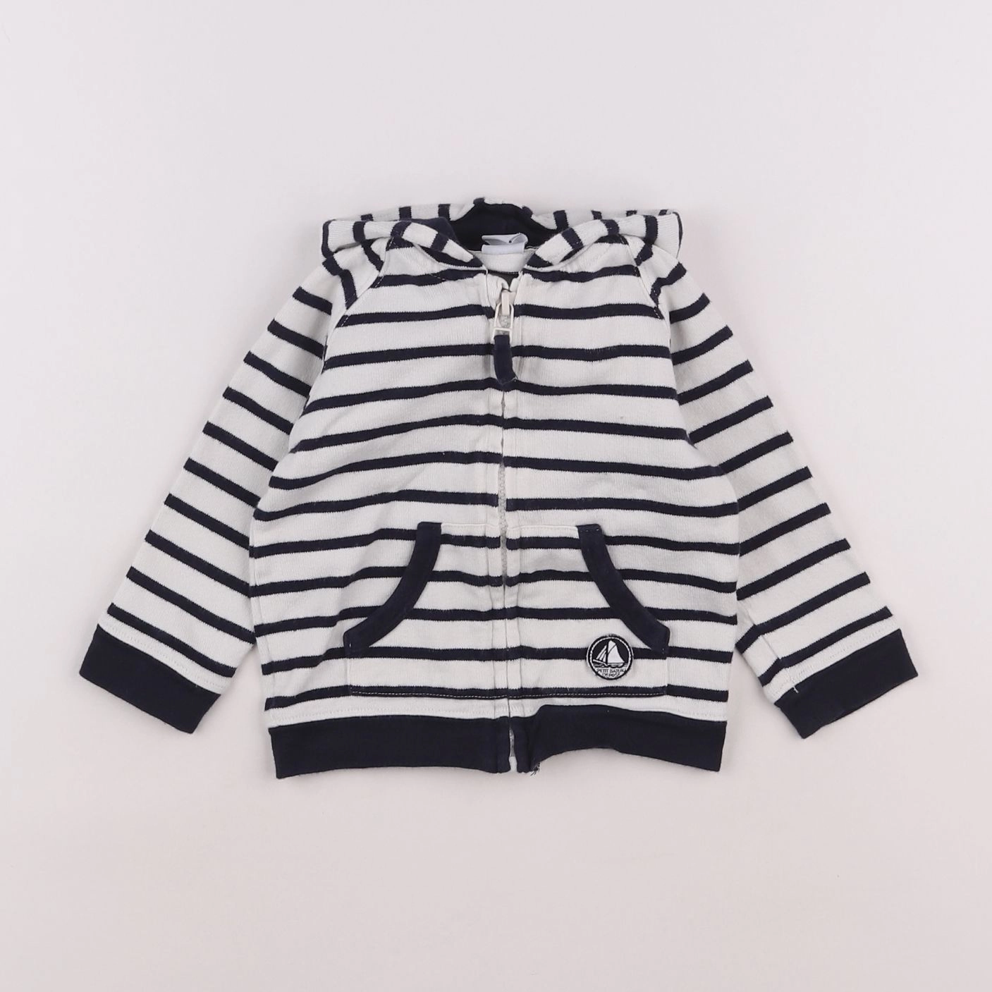 Petit Bateau - sweat blanc, bleu - 12 mois