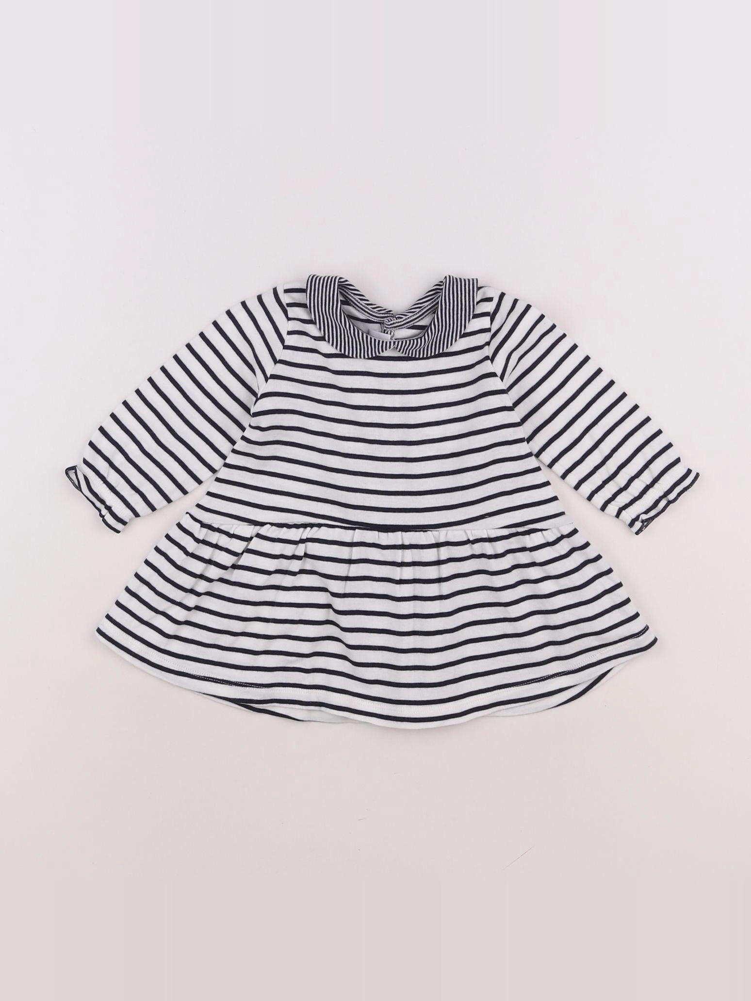 Petit Bateau - robe blanc, bleu - 6 mois