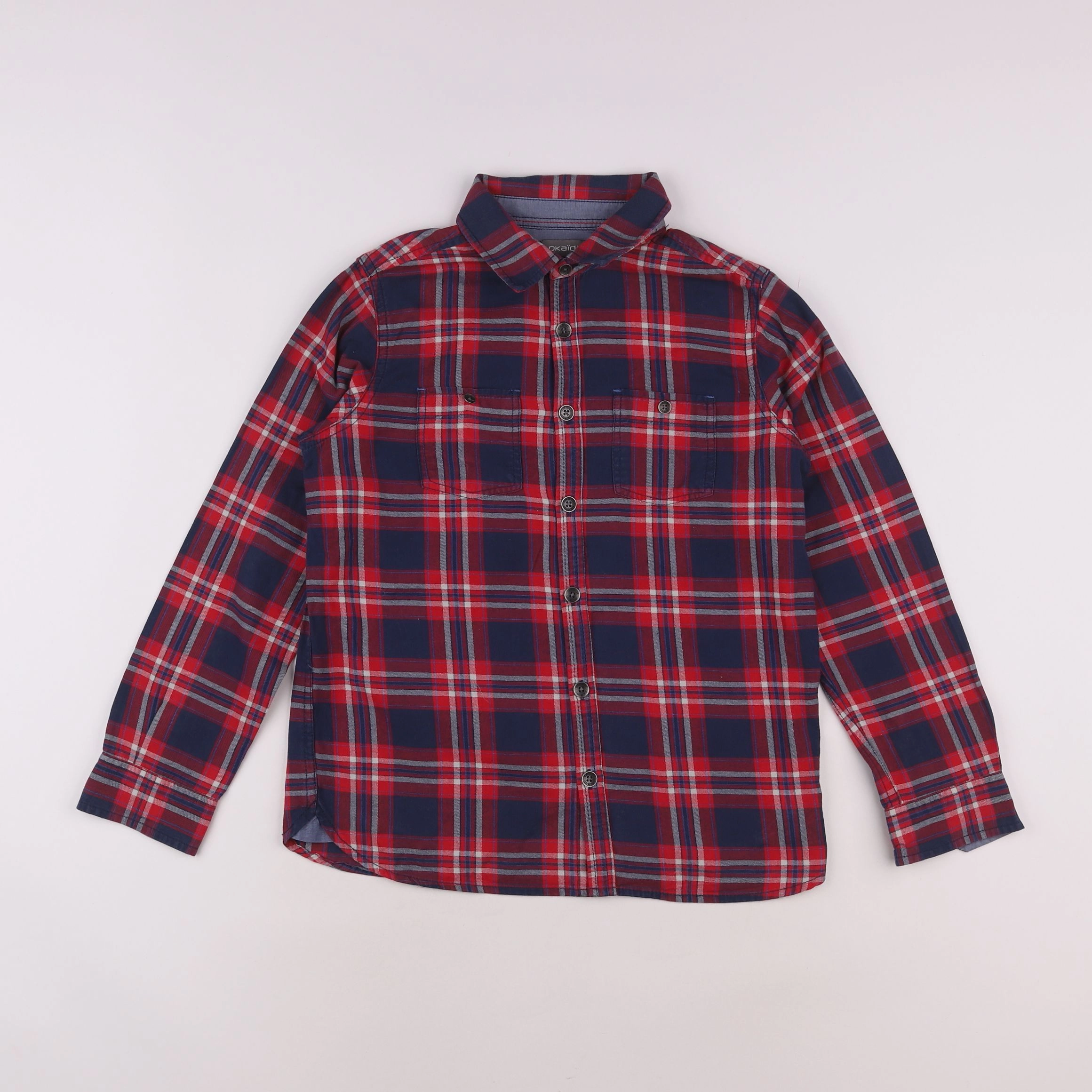 Okaidi - chemise bleu, rouge - 10 ans