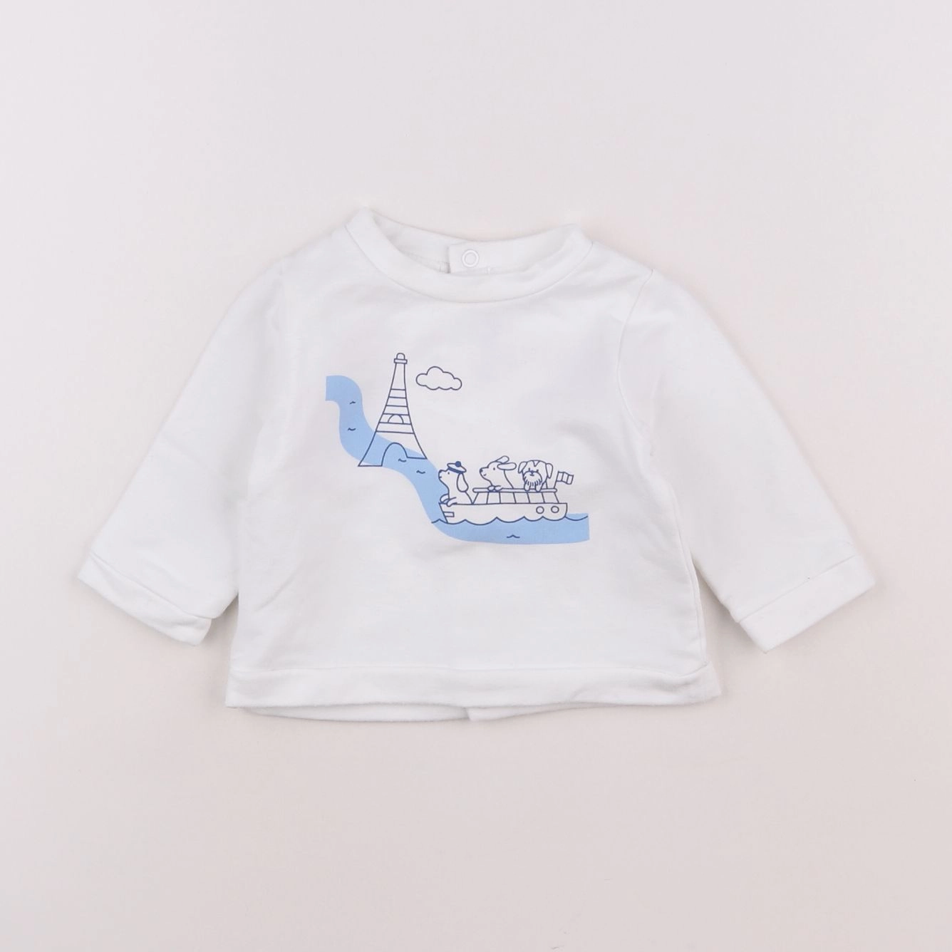 Jacadi - sweat blanc, bleu - 6 mois