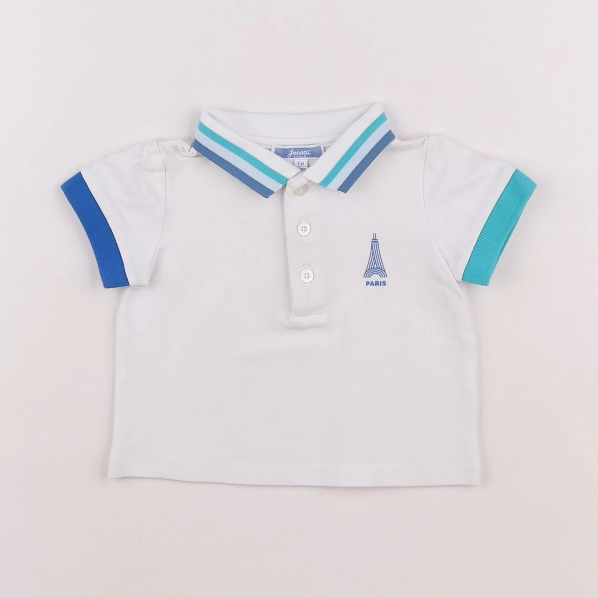 Jacadi - polo blanc, bleu - 6 mois