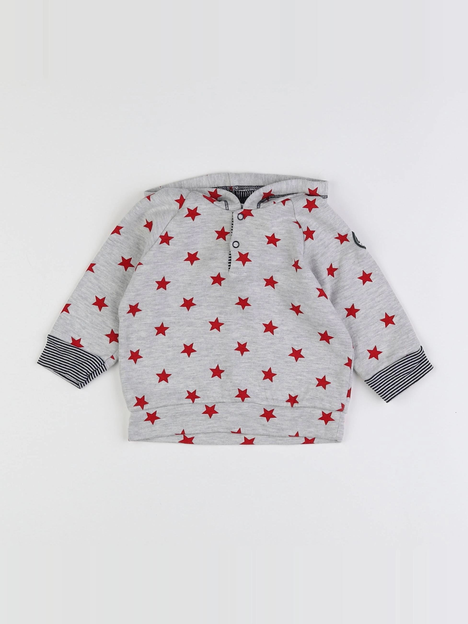 Petit Bateau - sweat gris, rouge - 6 mois