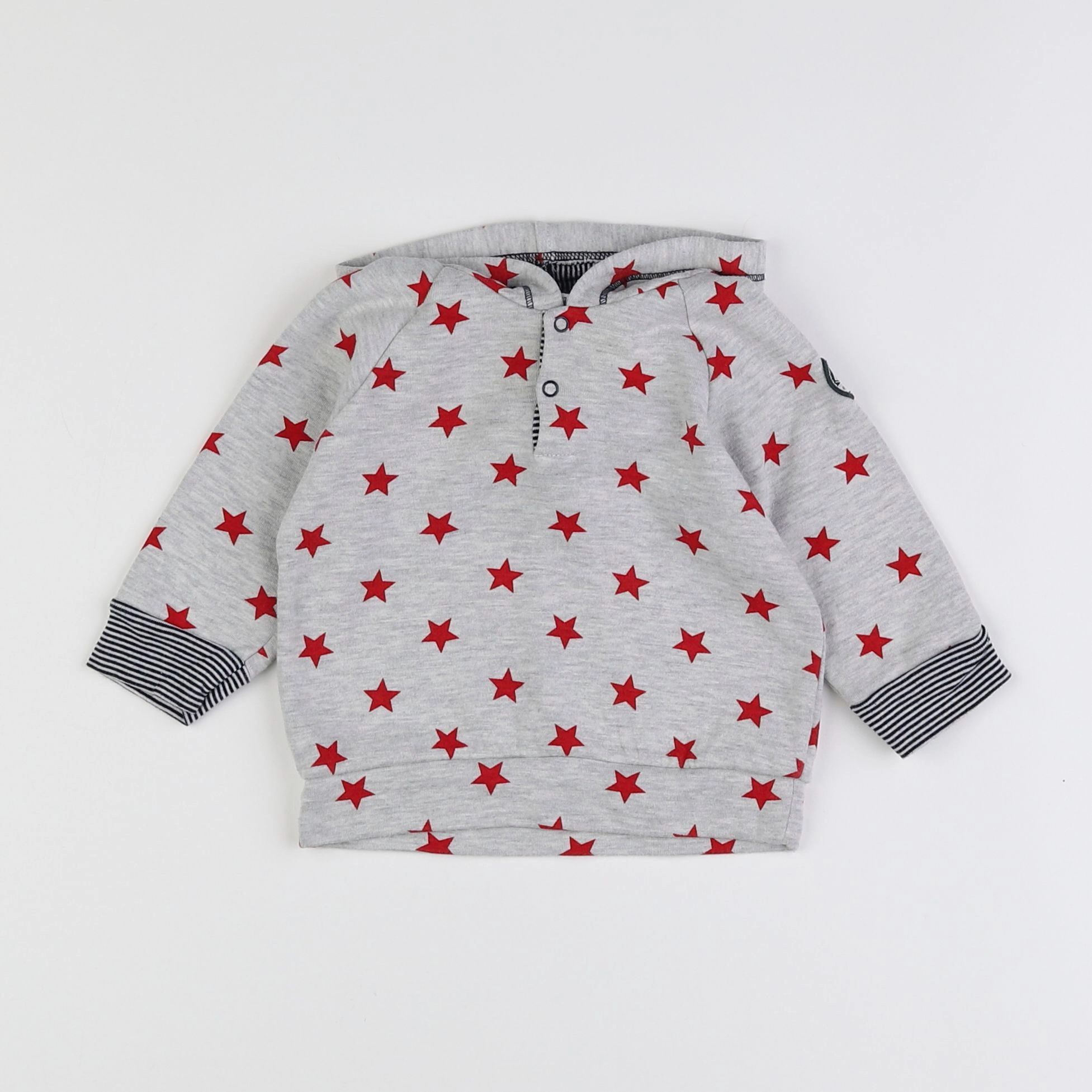 Petit Bateau - sweat gris, rouge - 6 mois