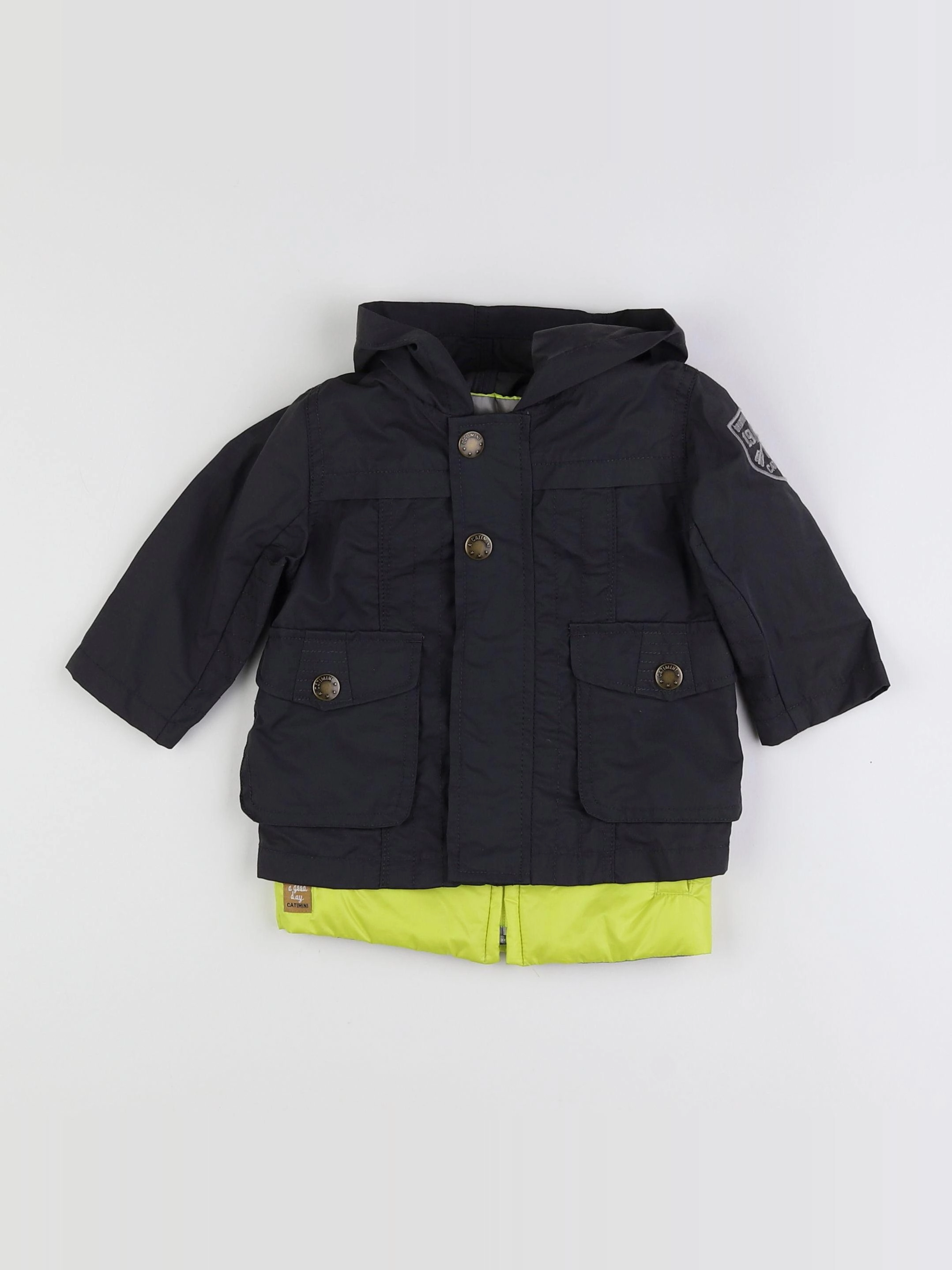 Catimini - imperméable doublure amovible gris, jaune - 6 mois