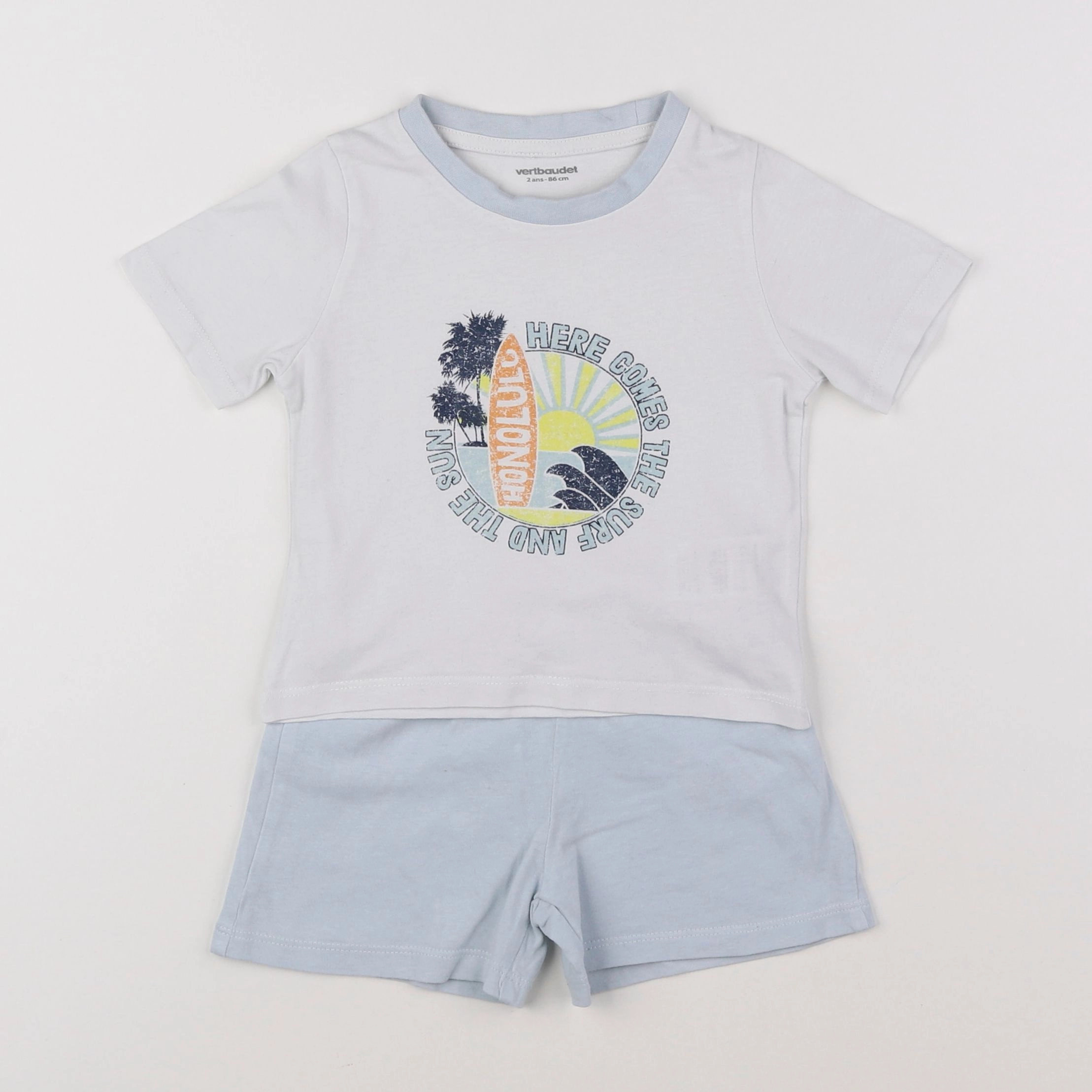 Vertbaudet - pyjama coton blanc, bleu - 2 ans